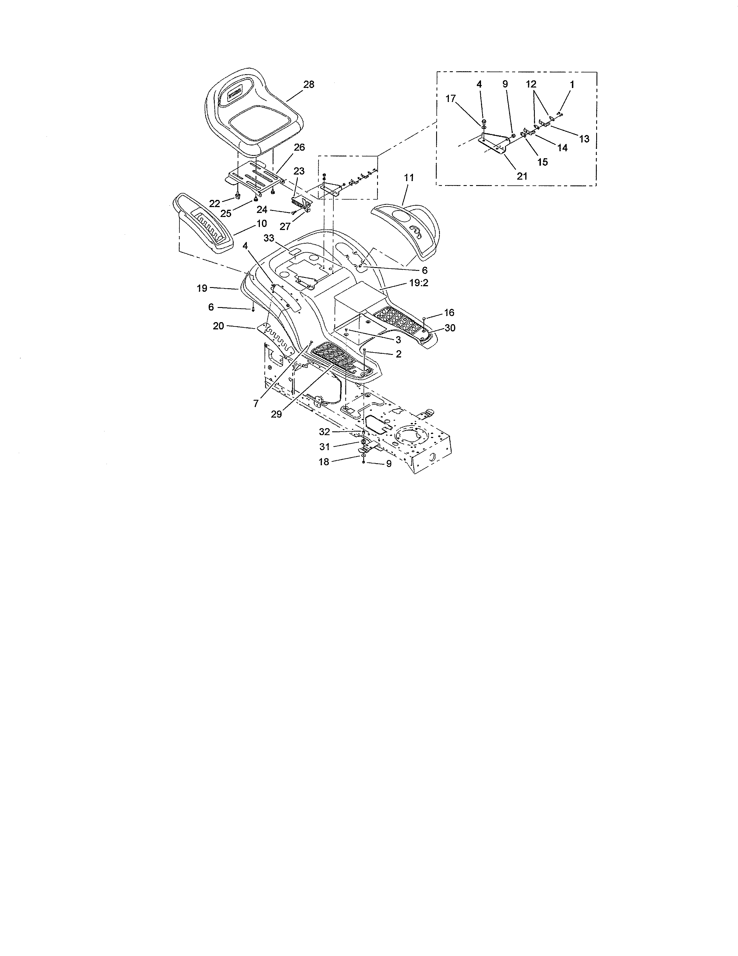 Toro 13AP60RP744 (1A096B50000 AND UP) seat/fender diagram