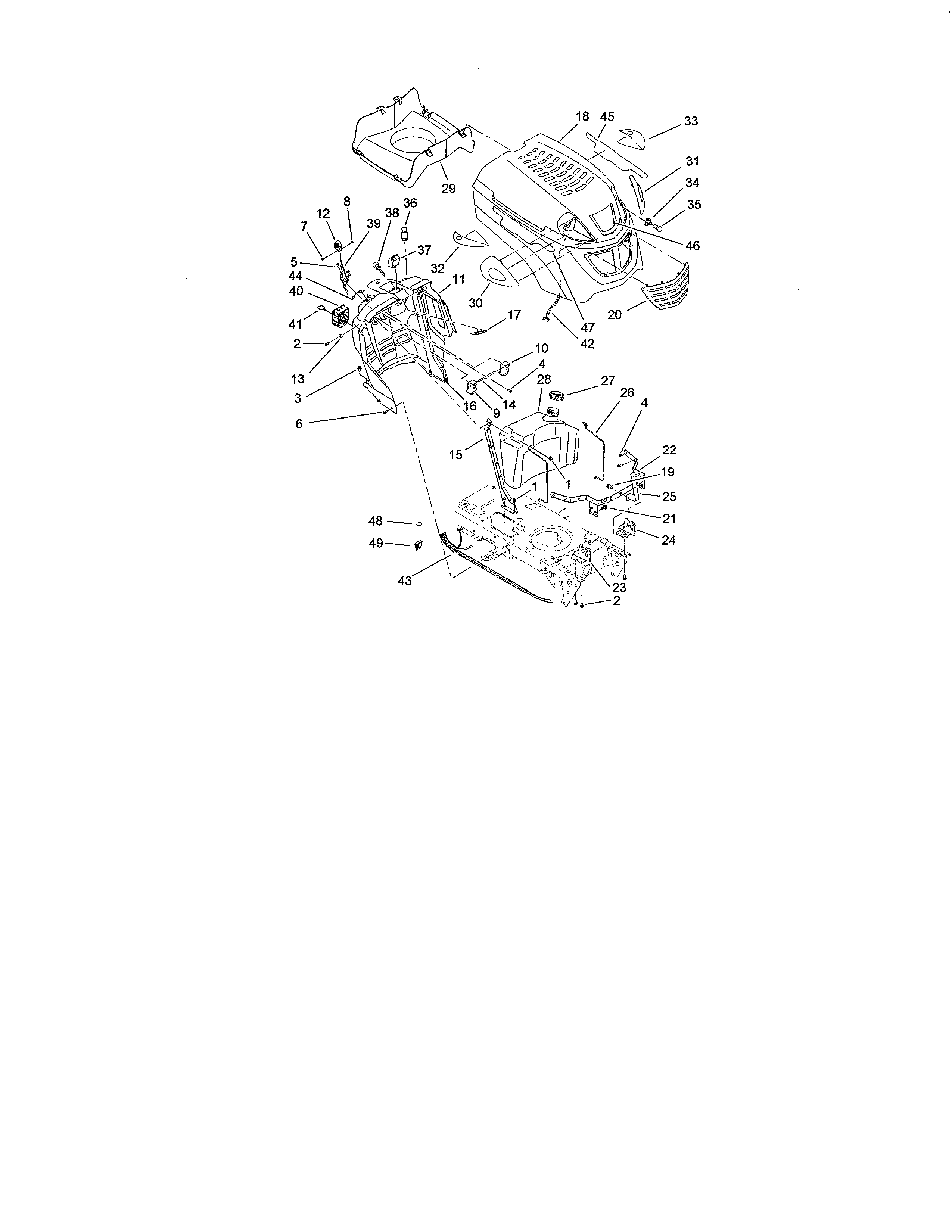 Toro 13AP60RP744 (1A096B50000 AND UP) fuel tank/hood diagram