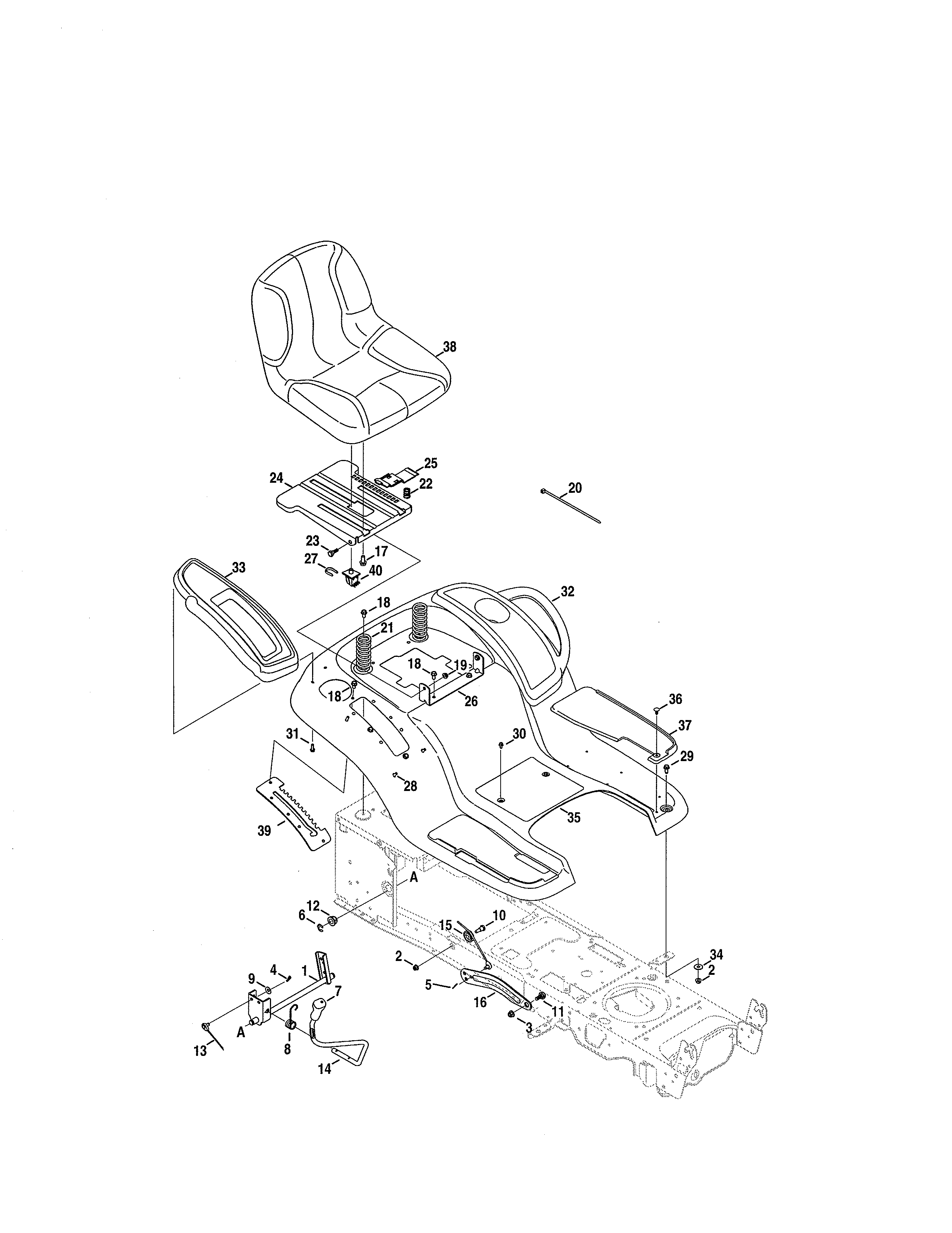MTD 13AR91PT099 seat/fender diagram