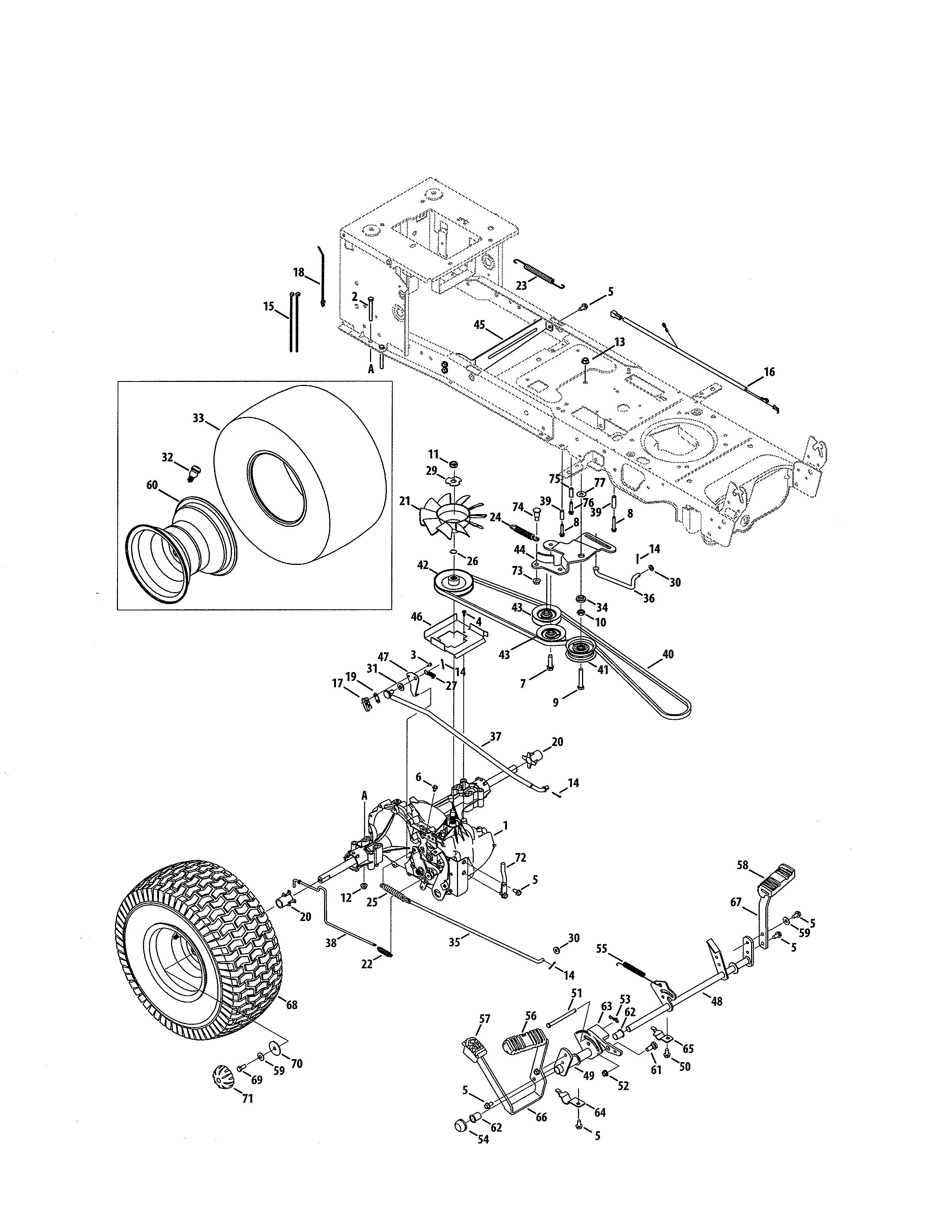 MTD 13AR91PT099 drive/rear wheels diagram