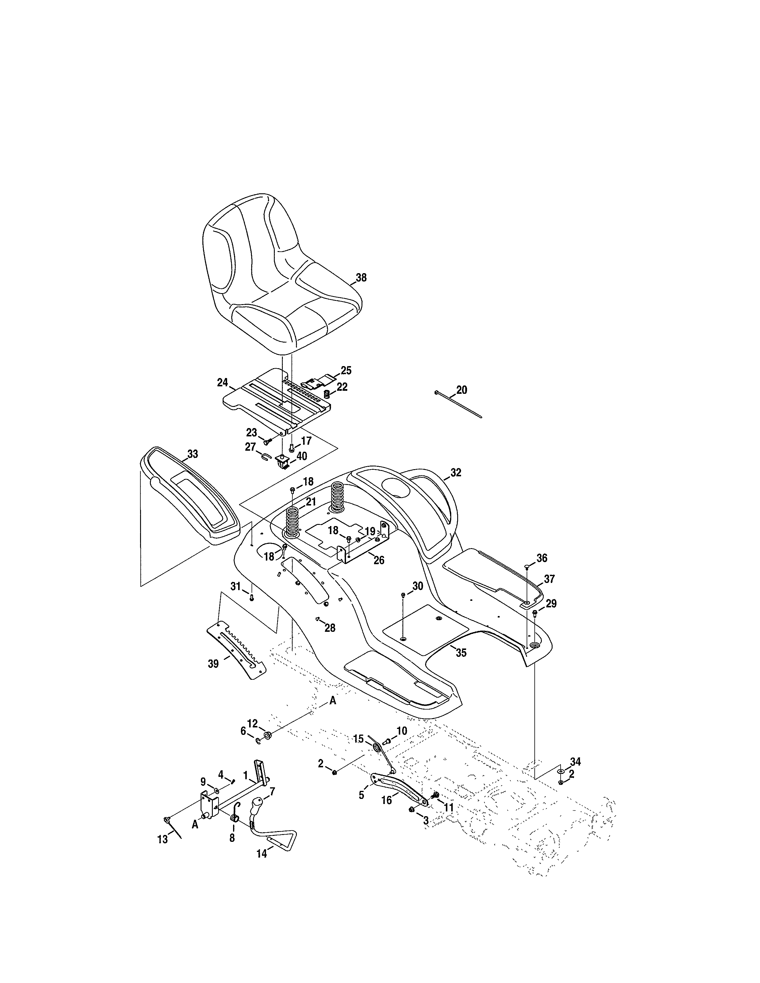 MTD 13AR91PT299 seat/fender diagram