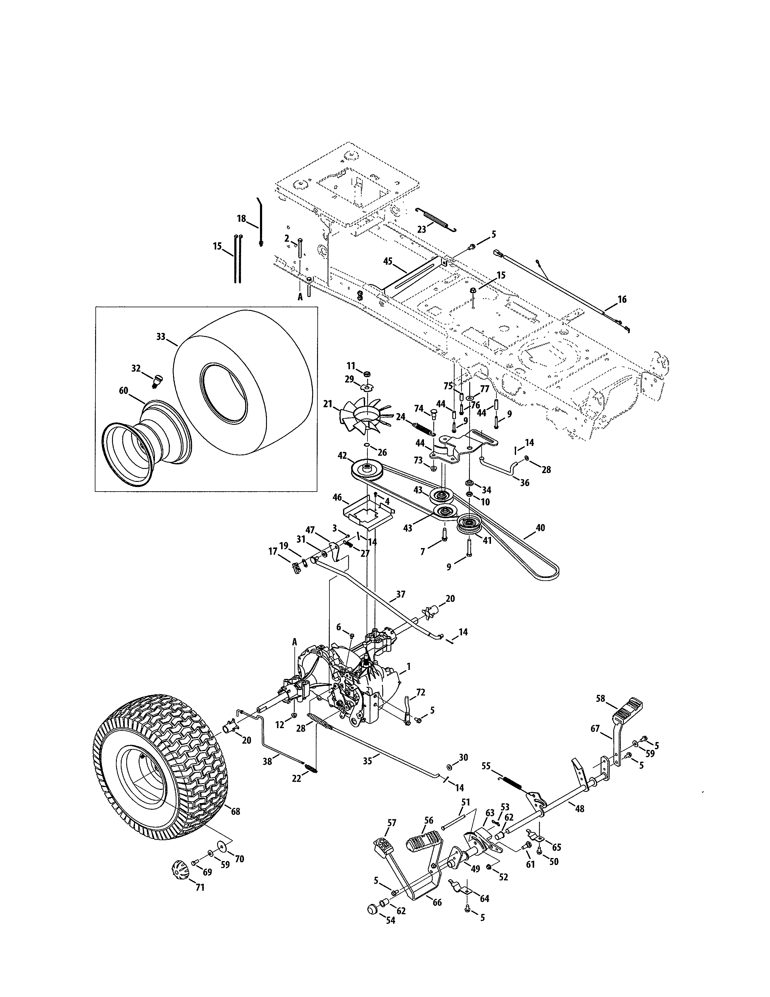 MTD 13AR91PT299 drive/rear wheels diagram