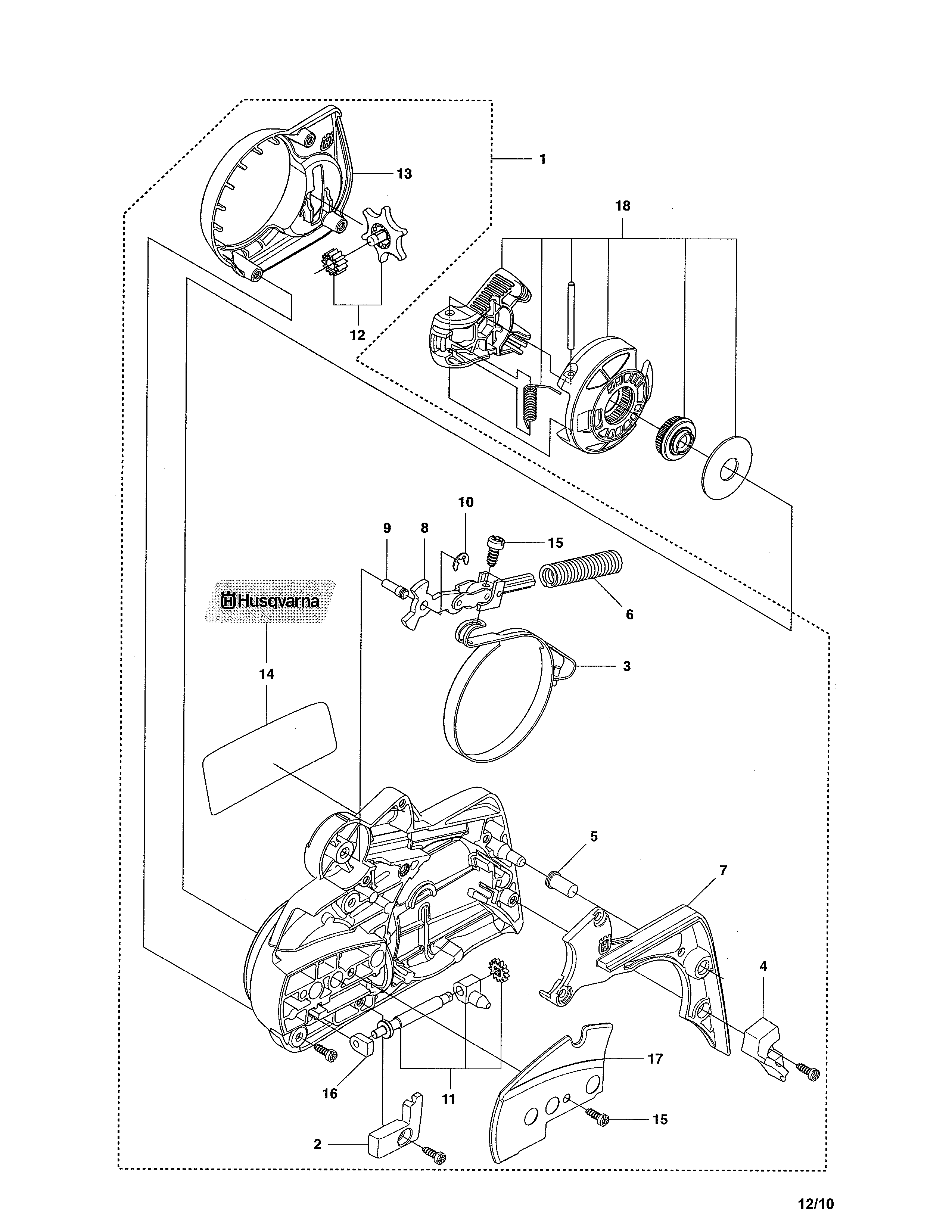 Husqvarna 440E chain break/clutch cover 435e,440e diagram