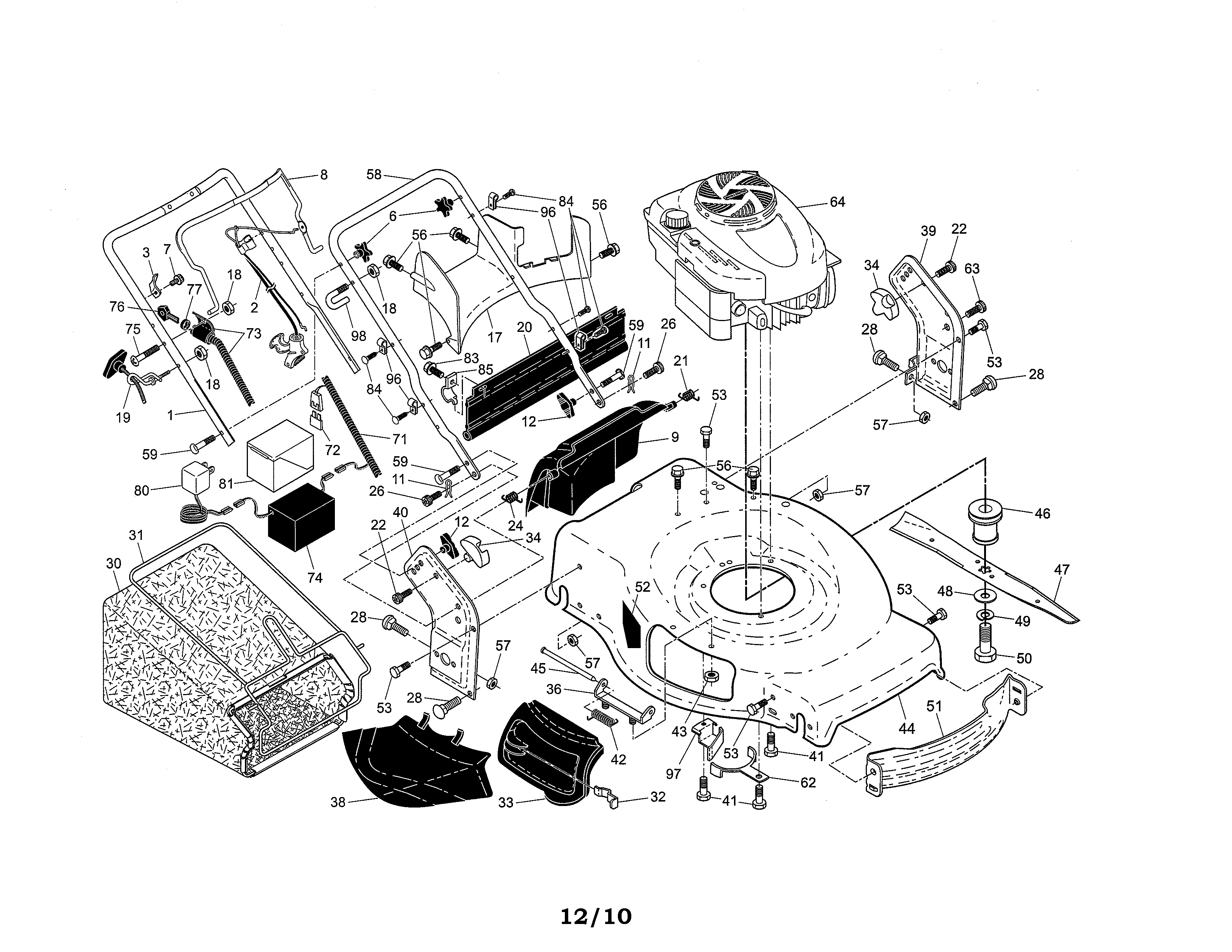 Craftsman 917374104 engine/housing/handle diagram