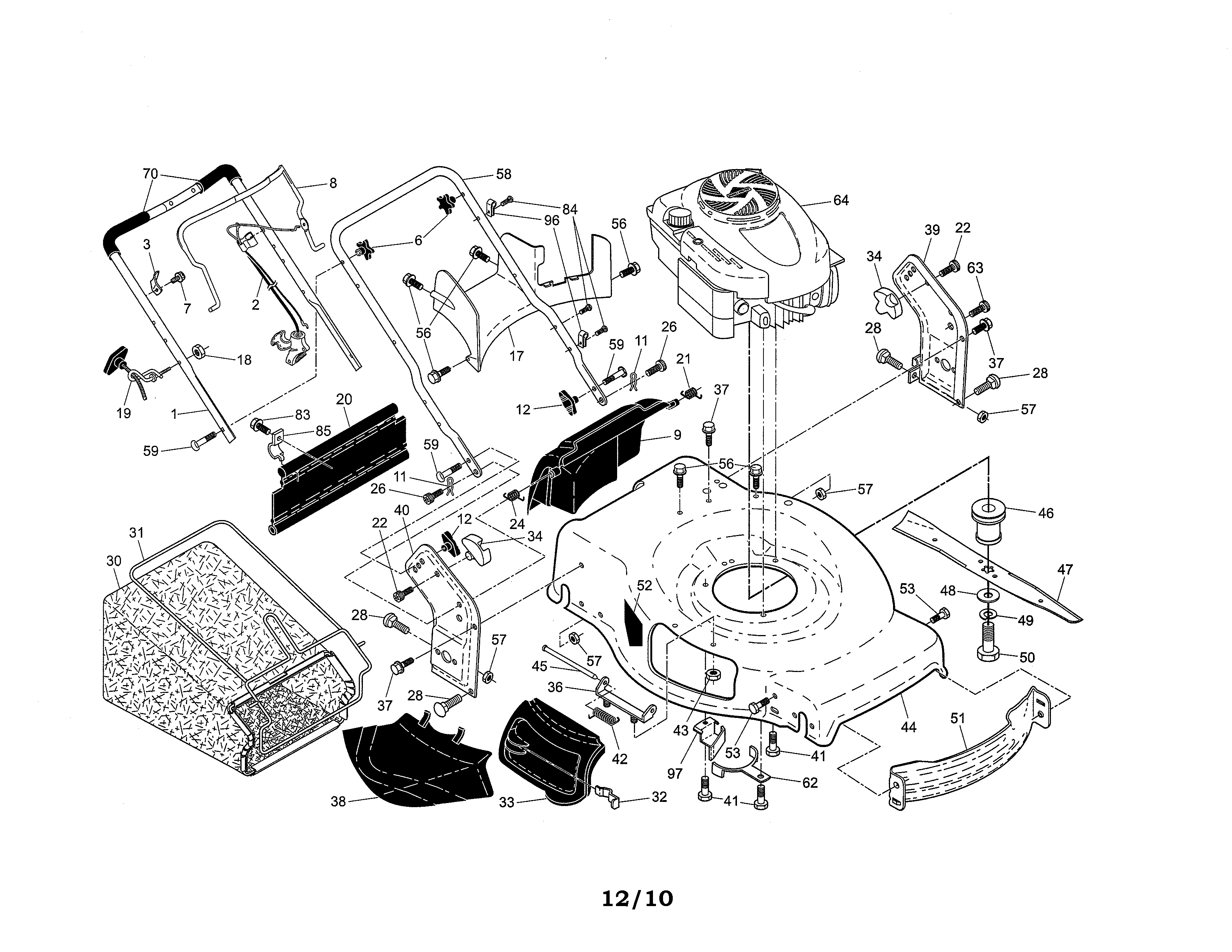 Craftsman 917374942 engine/housing/handle diagram