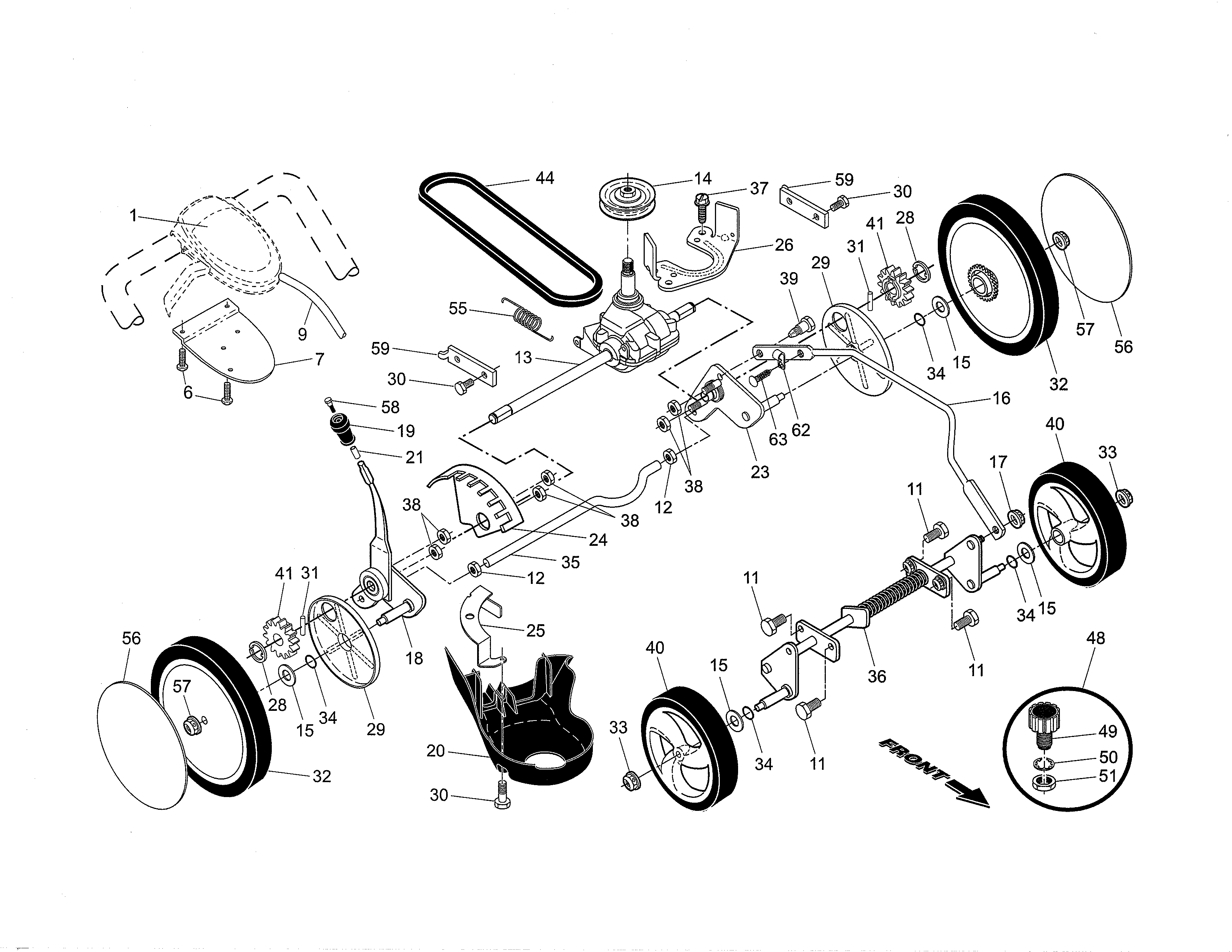 Craftsman 917374942 drive control/gear case/wheels diagram