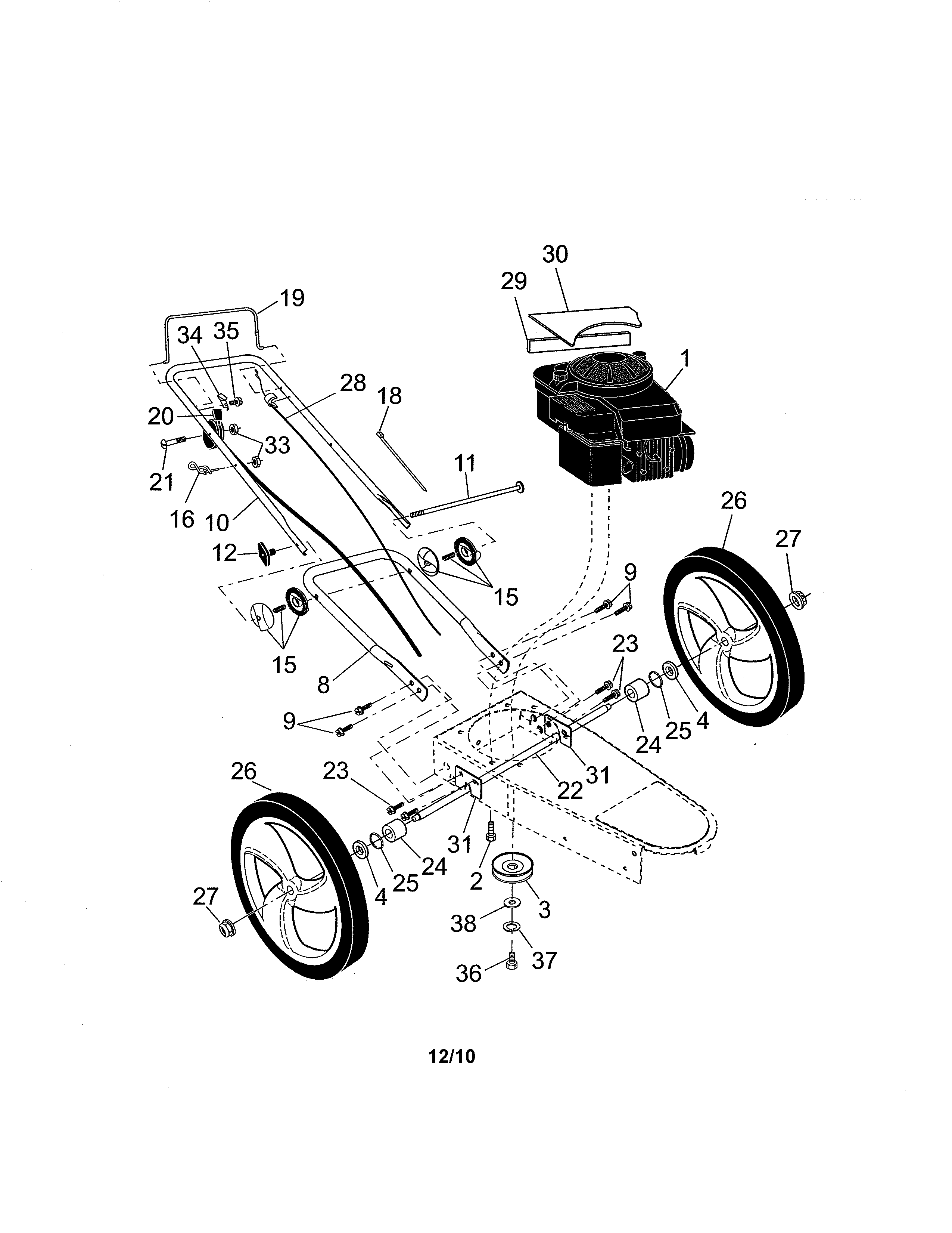 Craftsman 917773743 handle/wheels/engine diagram
