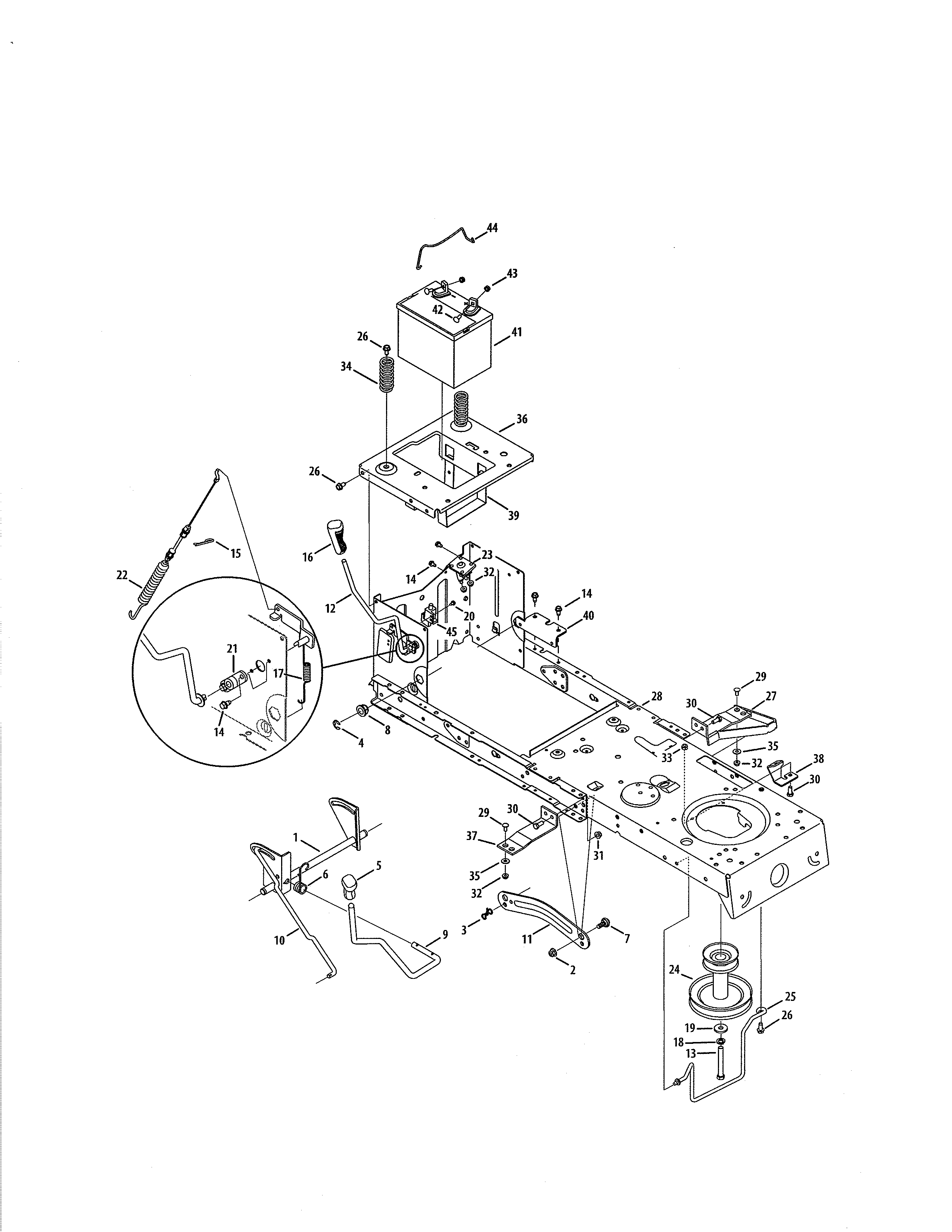 Craftsman 247288830 frame/battery/pto diagram