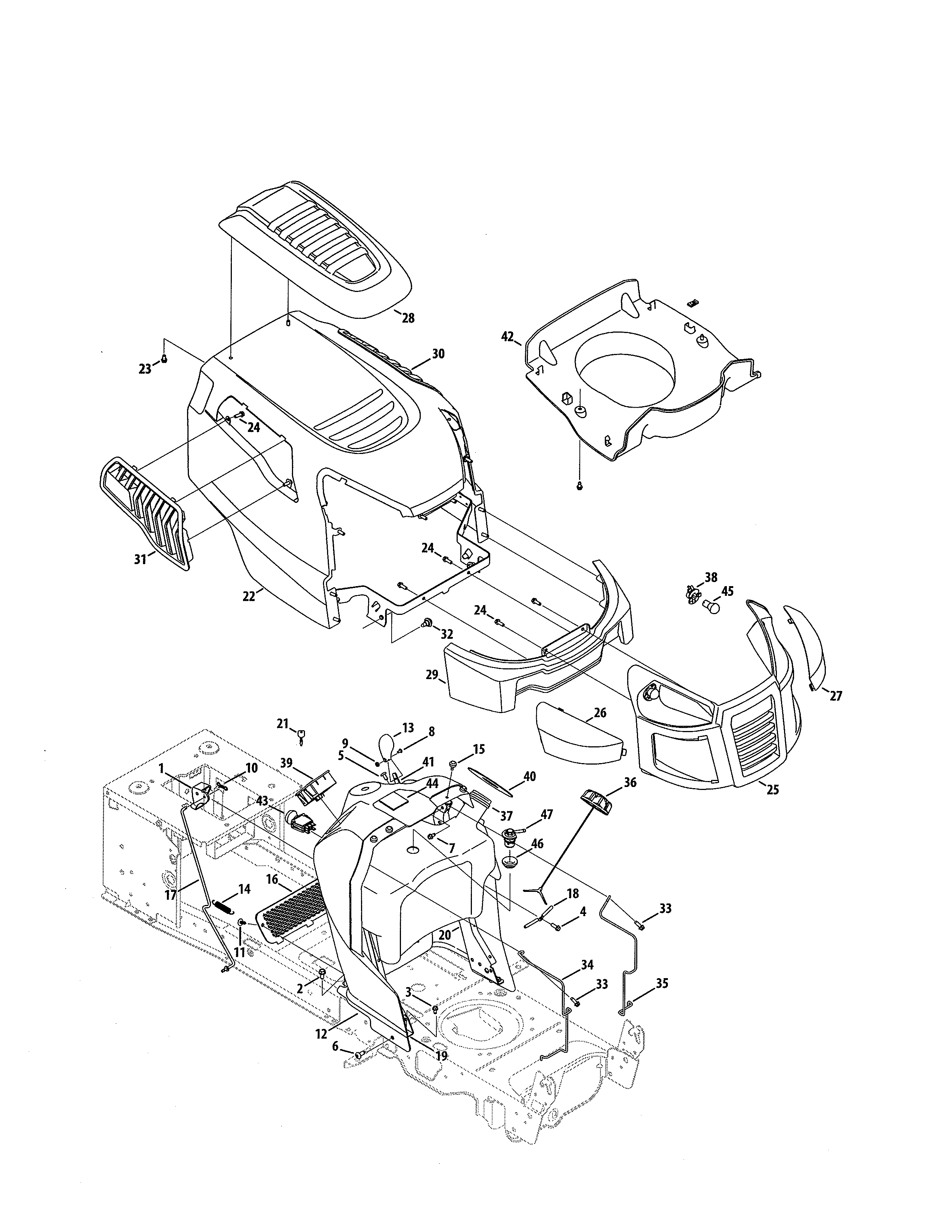 Craftsman 247289841 hood & dash diagram