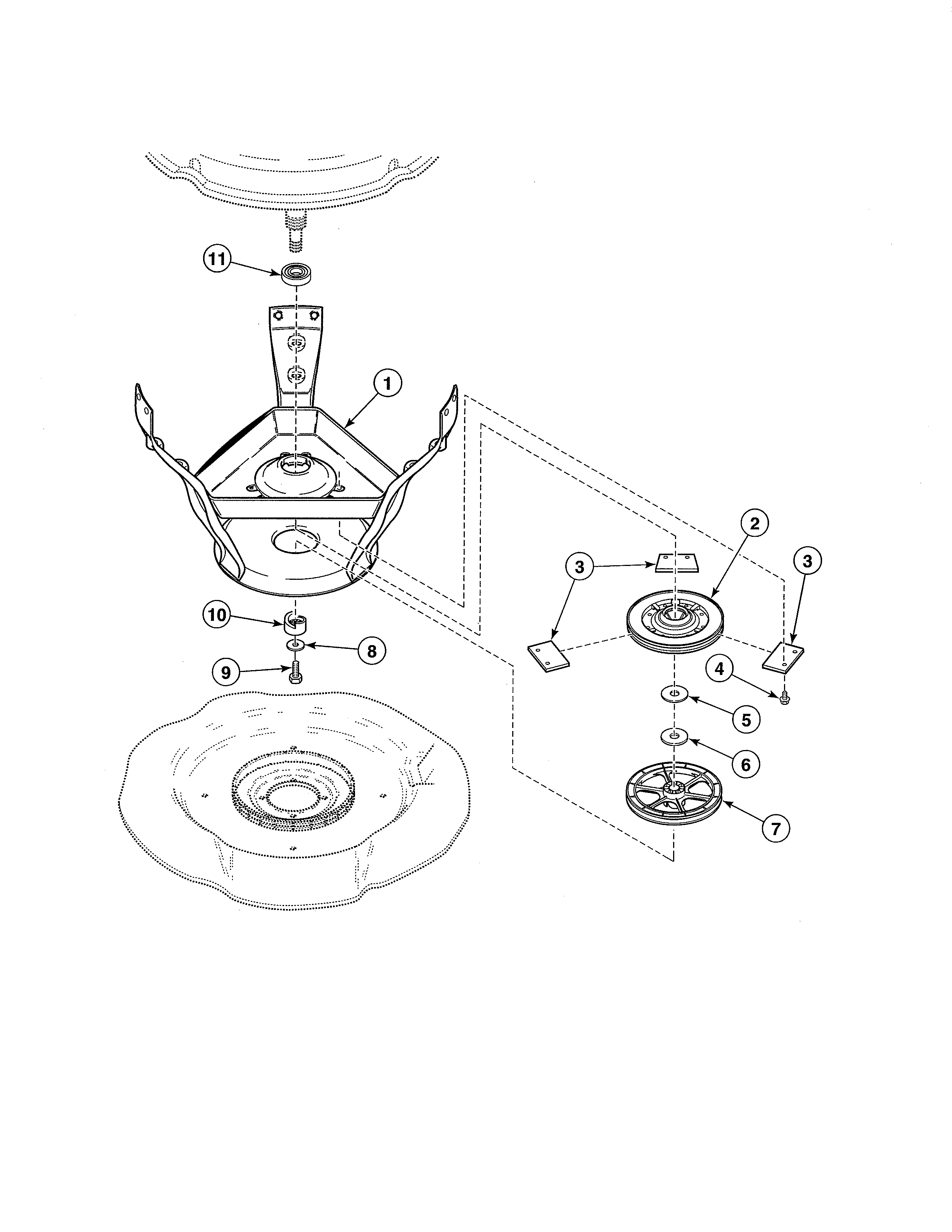 Alliance AWS01NW weldment/bearing assy/brake/pulley diagram