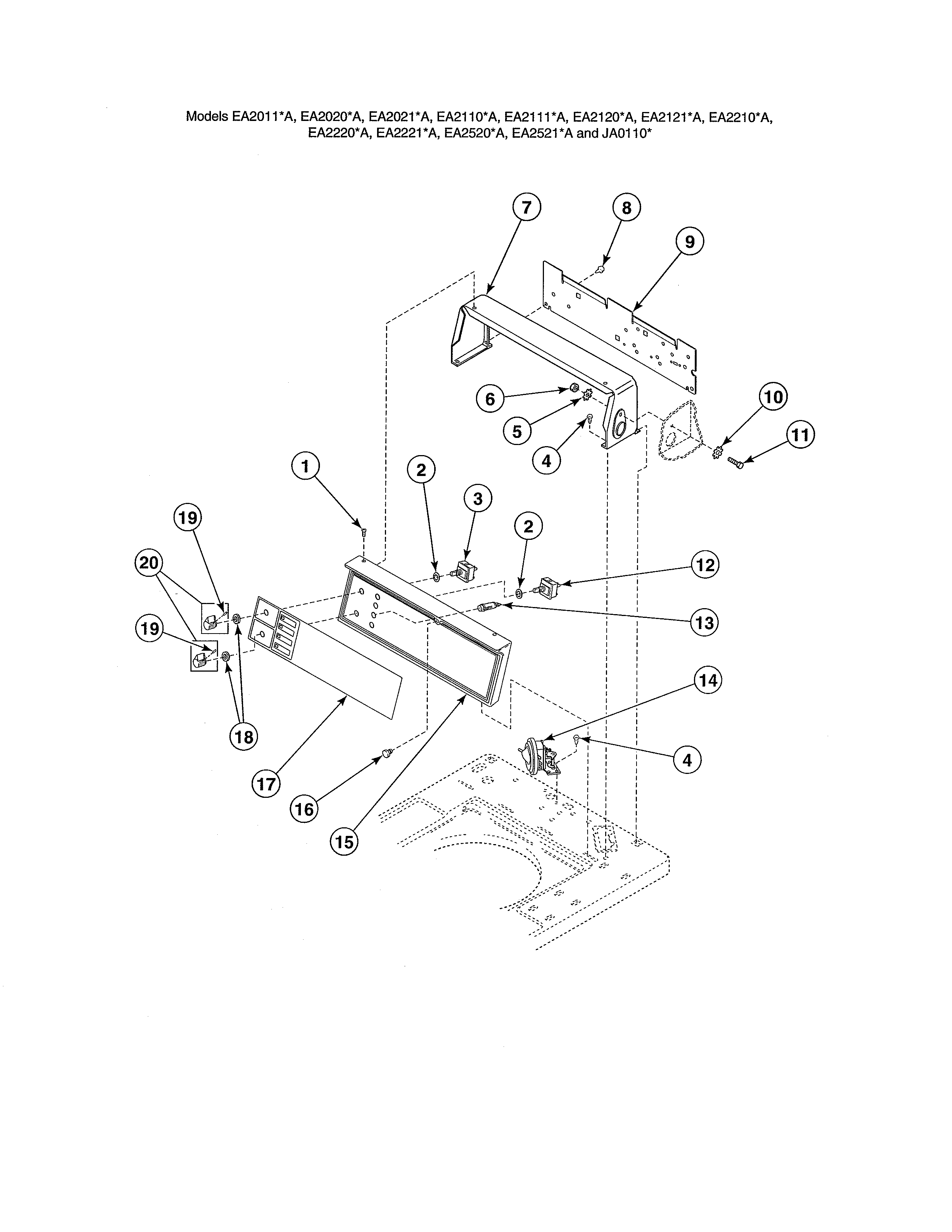 Alliance EA3820LA control panel & hood/controls diagram