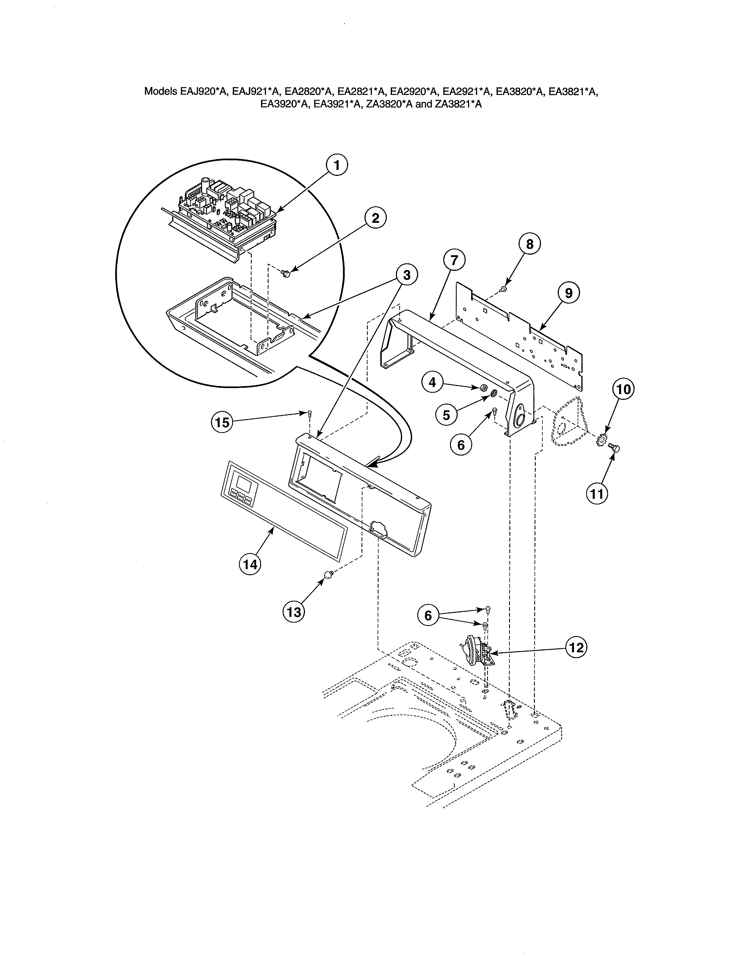 Alliance EA3820LA control panel & hood/controls diagram