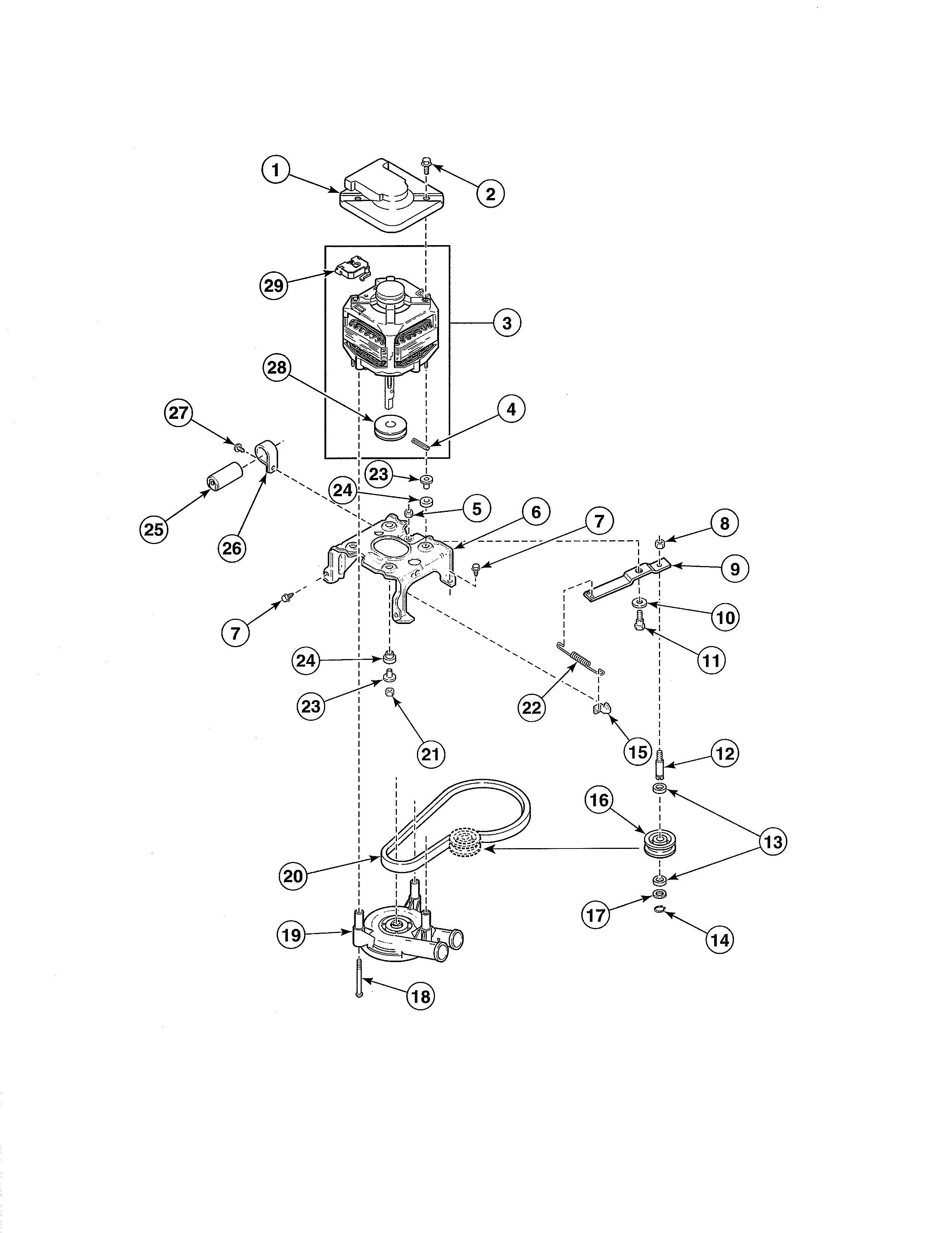 Alliance EA3820LA motor/belt/pump/idler diagram