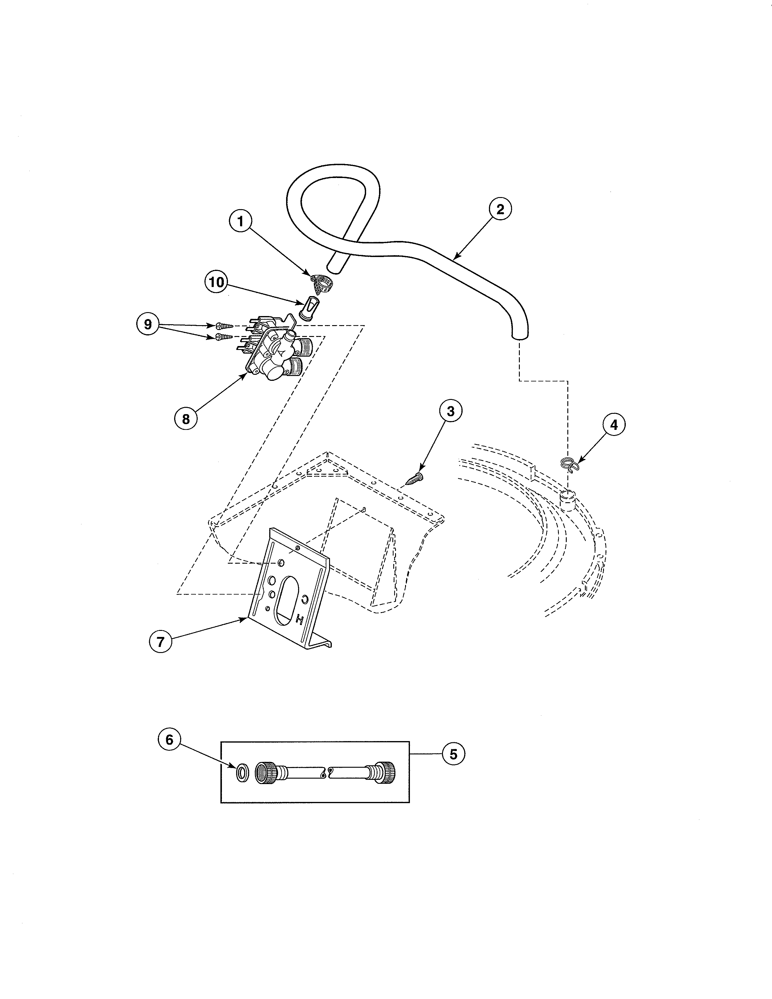 Alliance EA3820LA fill hose/mounting bracket diagram