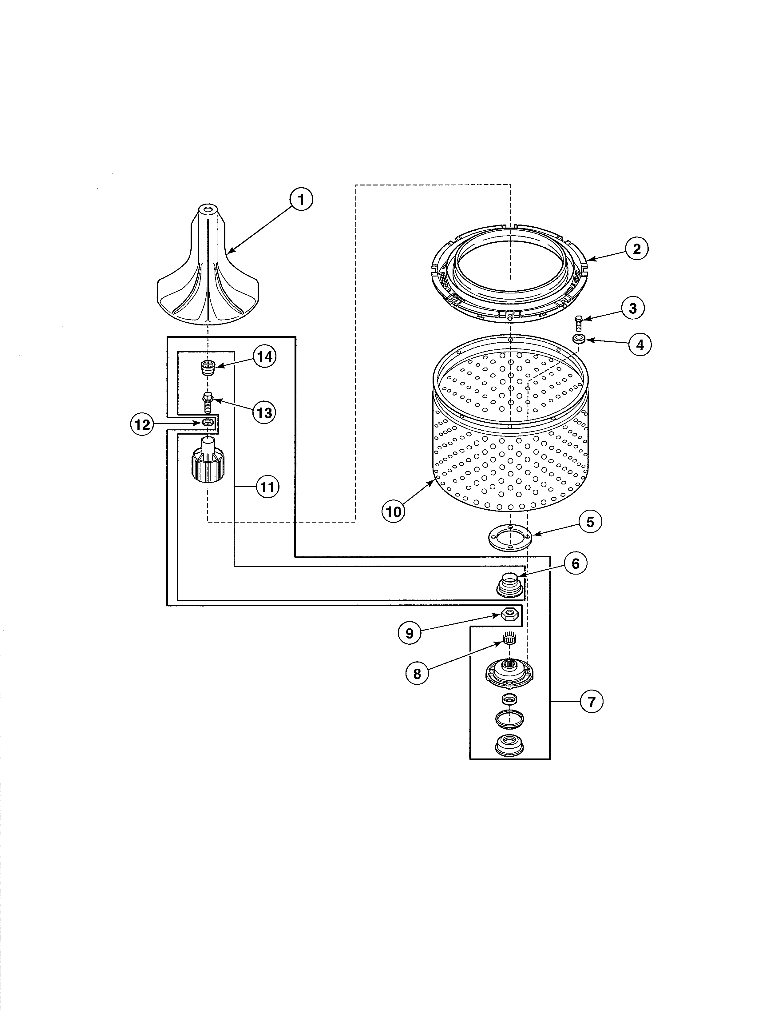 Alliance EA3820LA agitator/seal kit/washtub/hub diagram