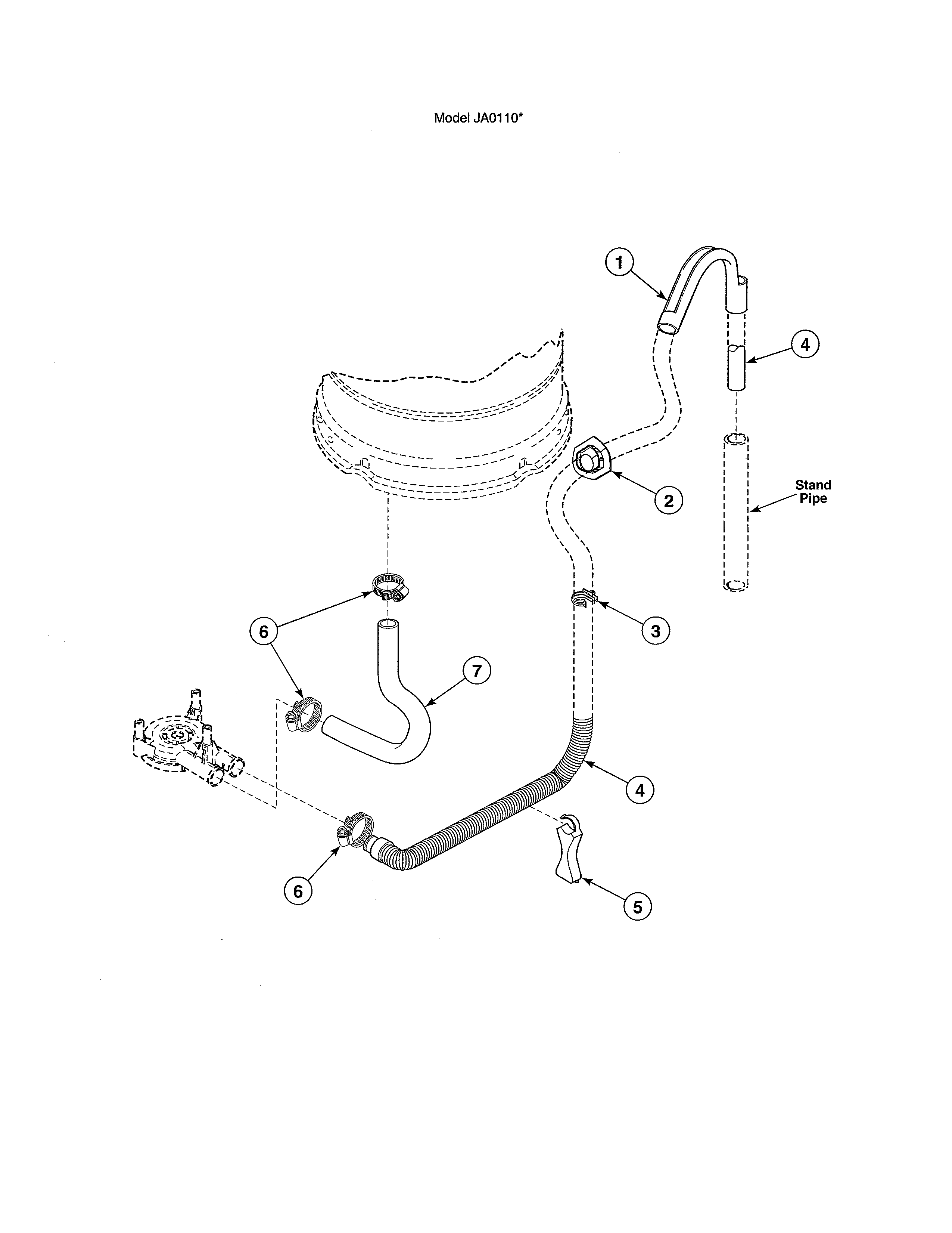 Alliance EA3820LA drain hose/strain relief/sleeve diagram