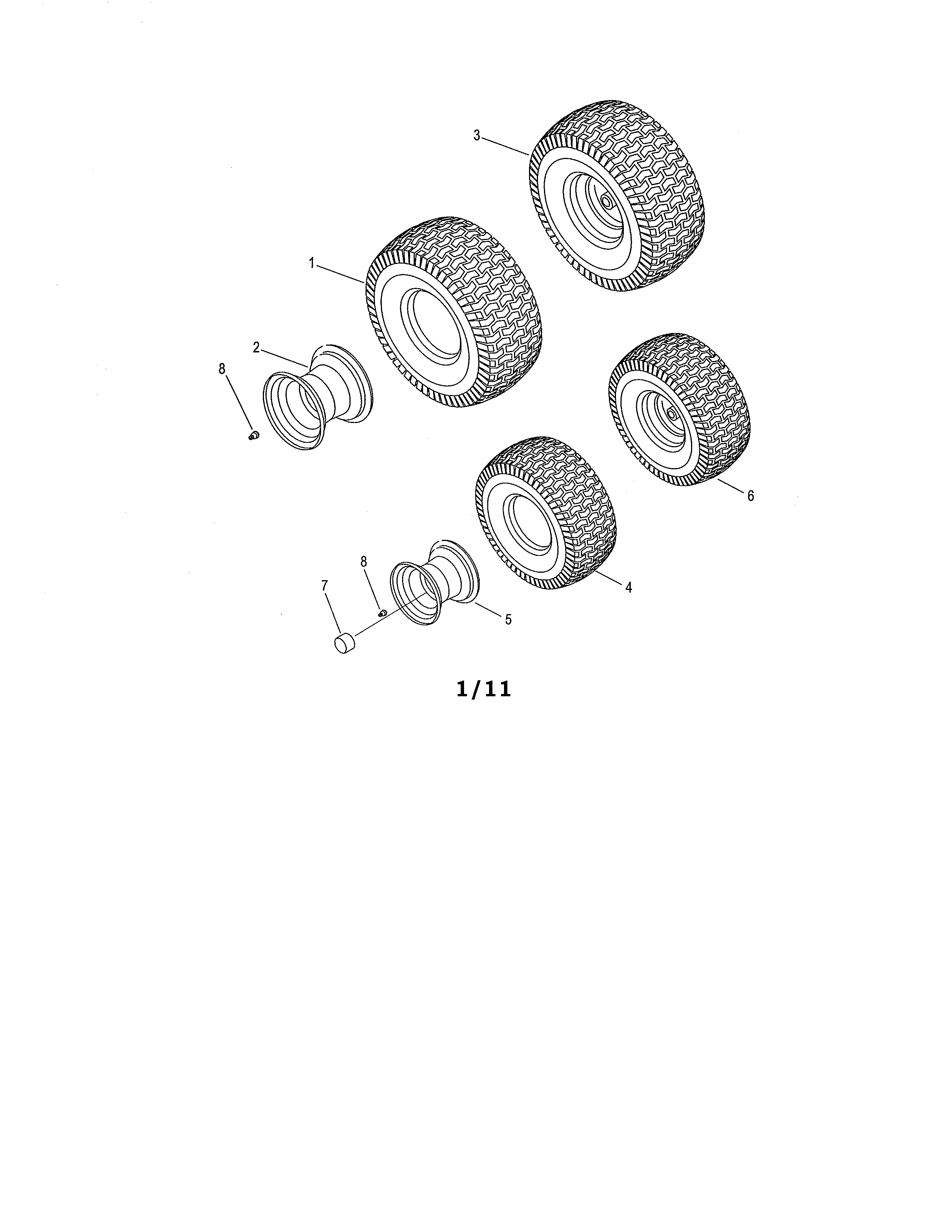 Toro 13BX60RG744 front & rear wheel diagram