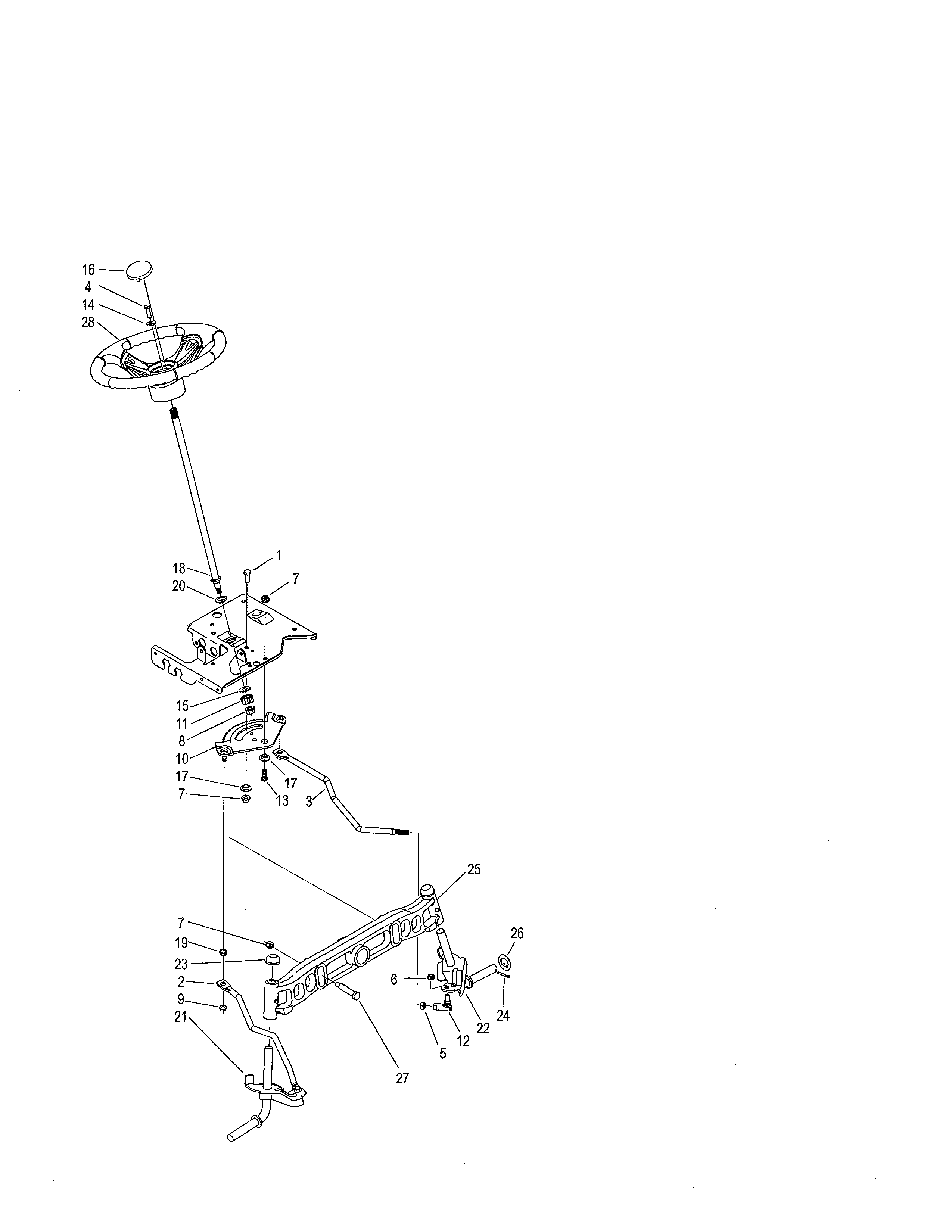 Toro 13BX60RG744 steering shaft/front axle diagram