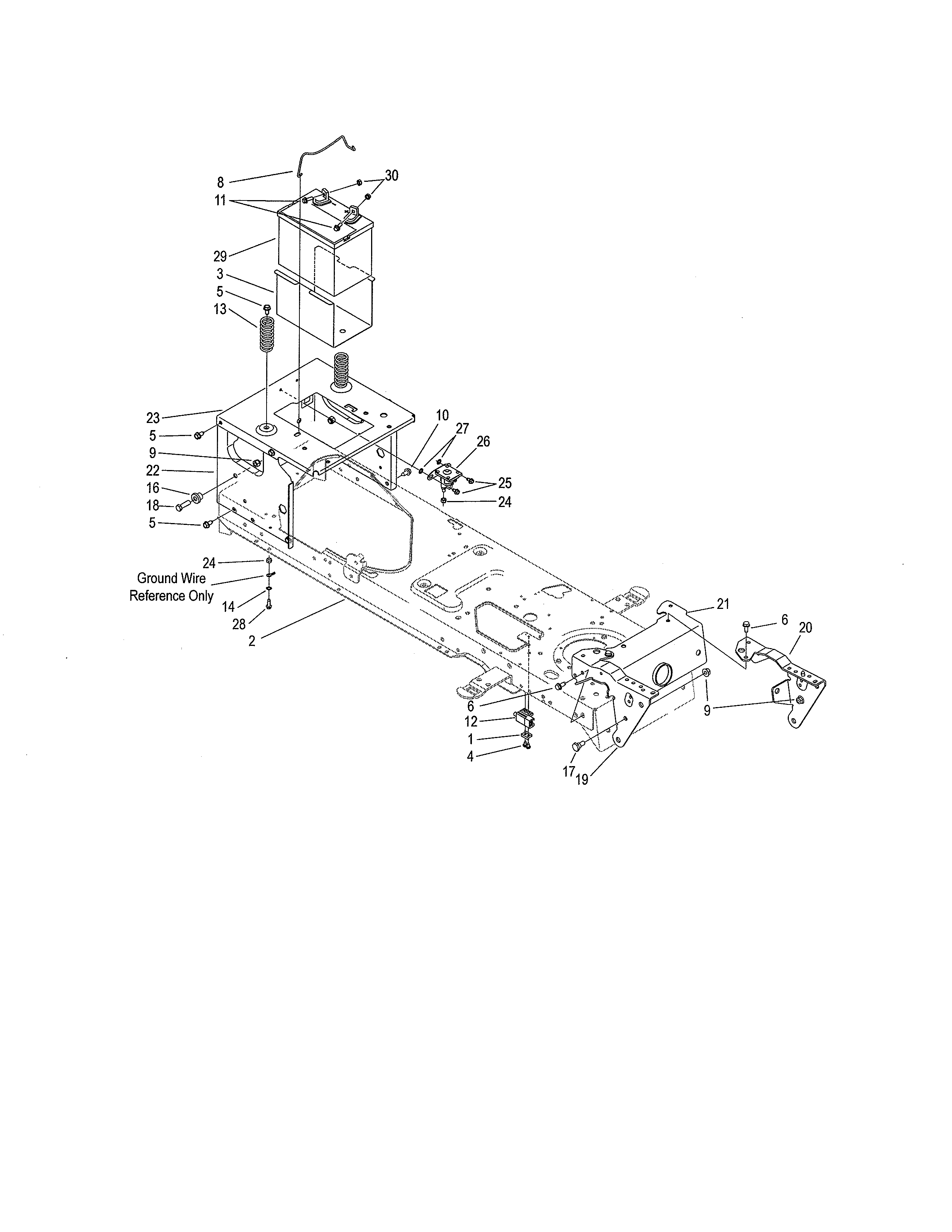 Toro 13BX60RG744 frame/battery diagram