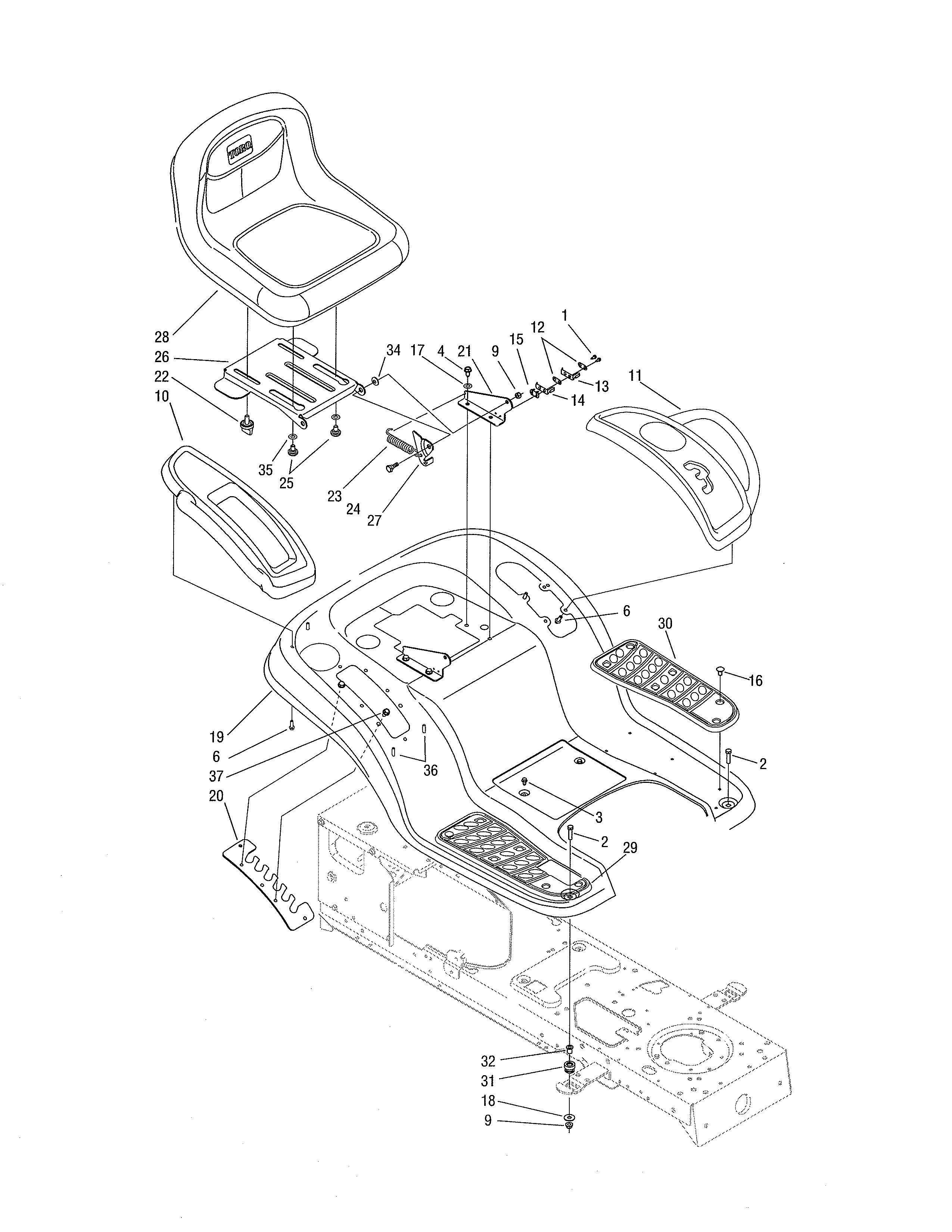 Toro 13BX60RG744 seat/fender diagram