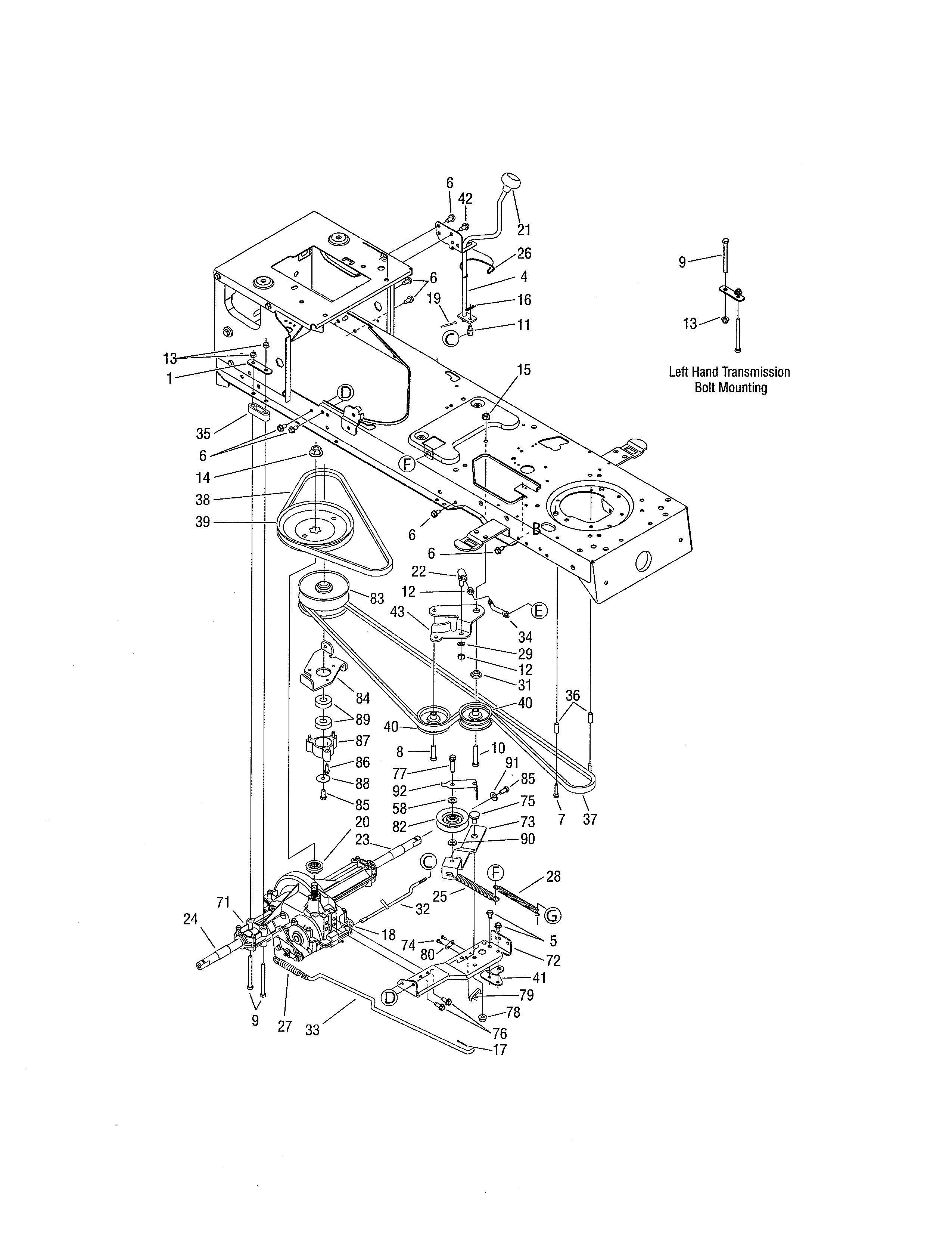 Toro 13BX60RG744 transmission/belt/pulley diagram