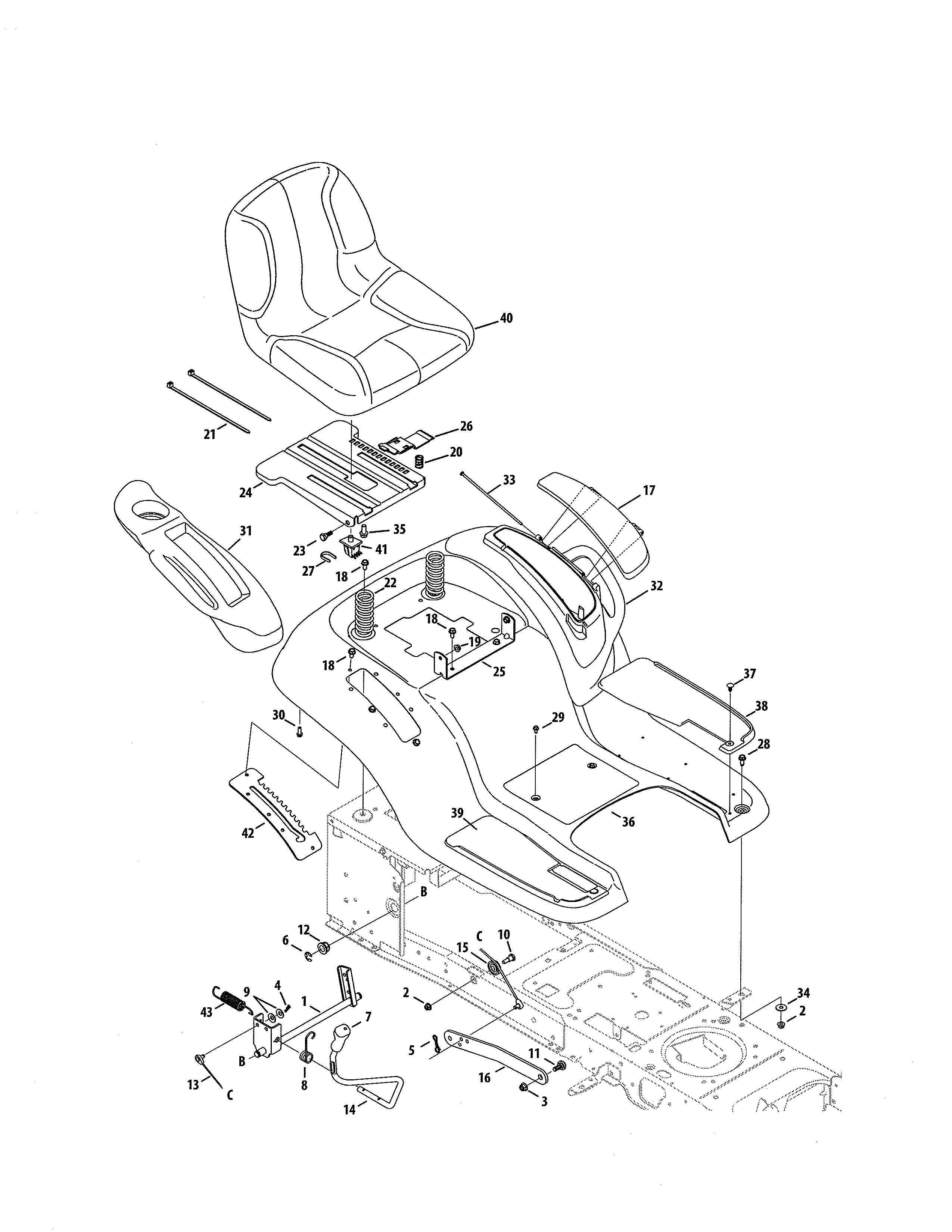 Cub Cadet 13WF91AP056 seat/fender/lift diagram