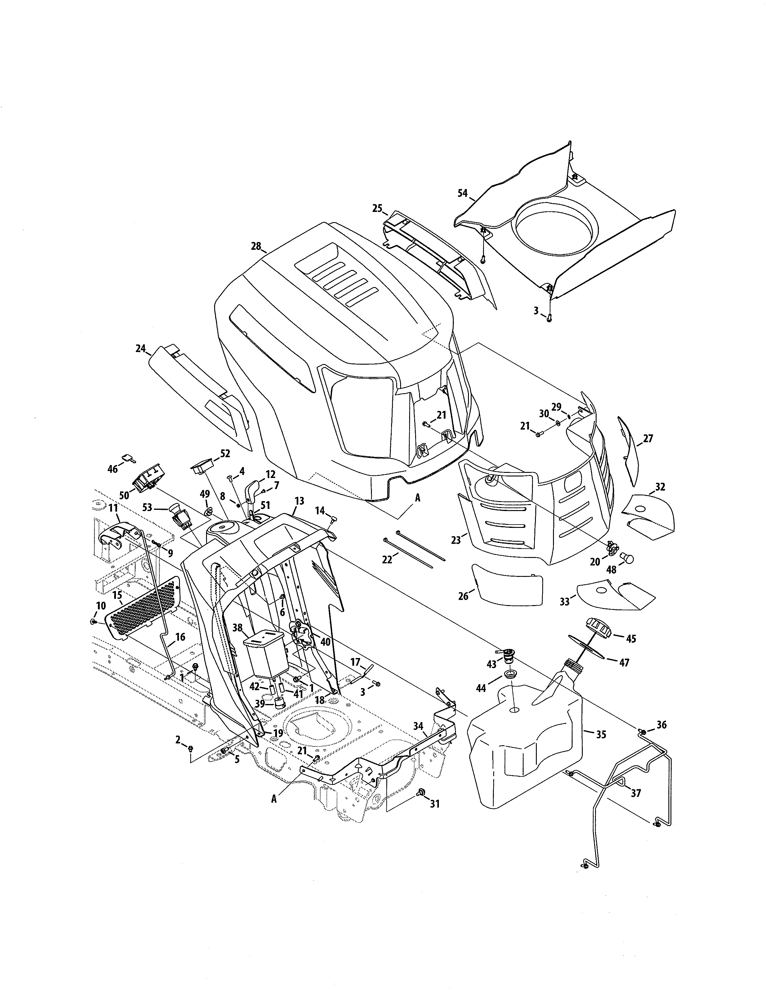 Cub Cadet 13WF91AP056 fuel tank/hood/dash diagram