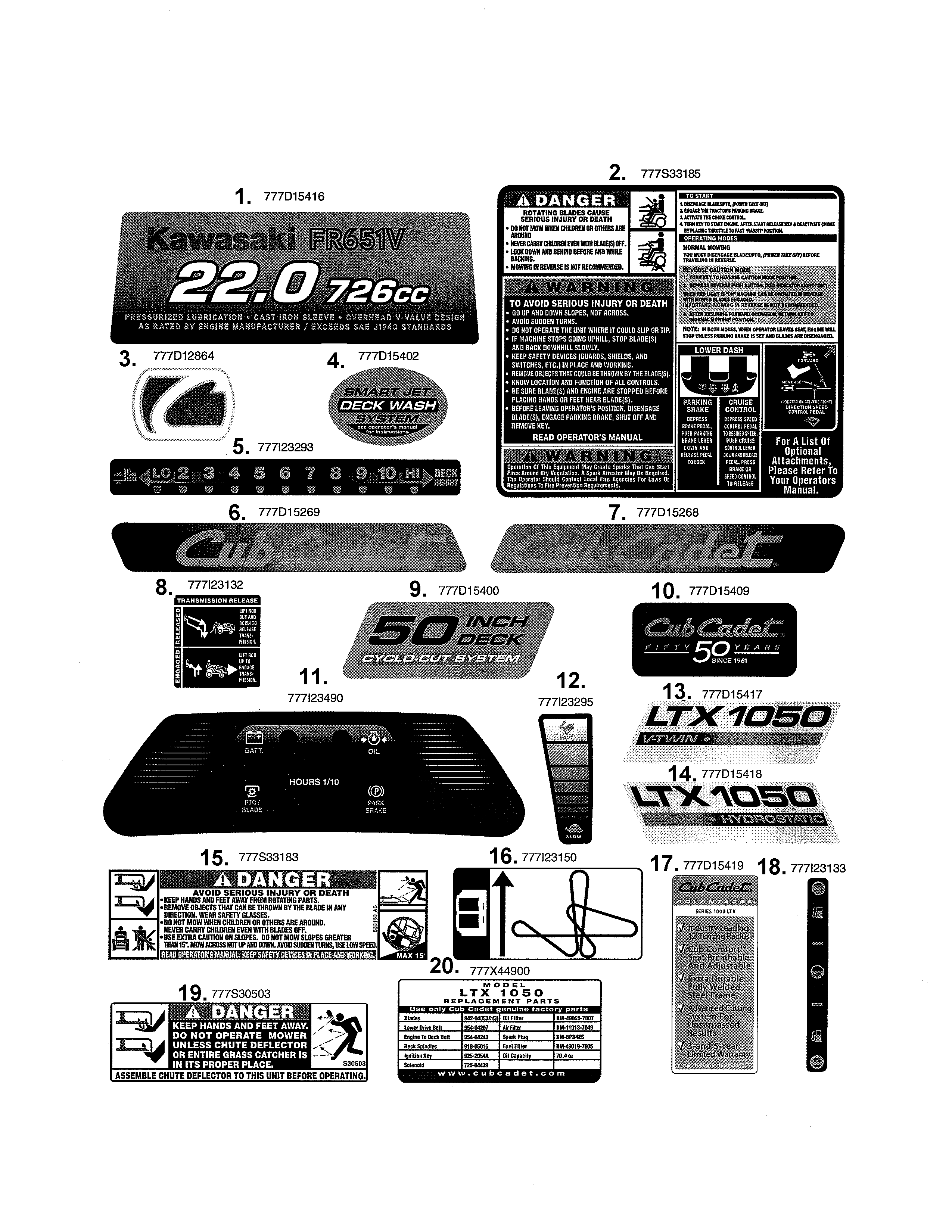 Cub Cadet 13WF91AP056 ltx1050kw decals diagram