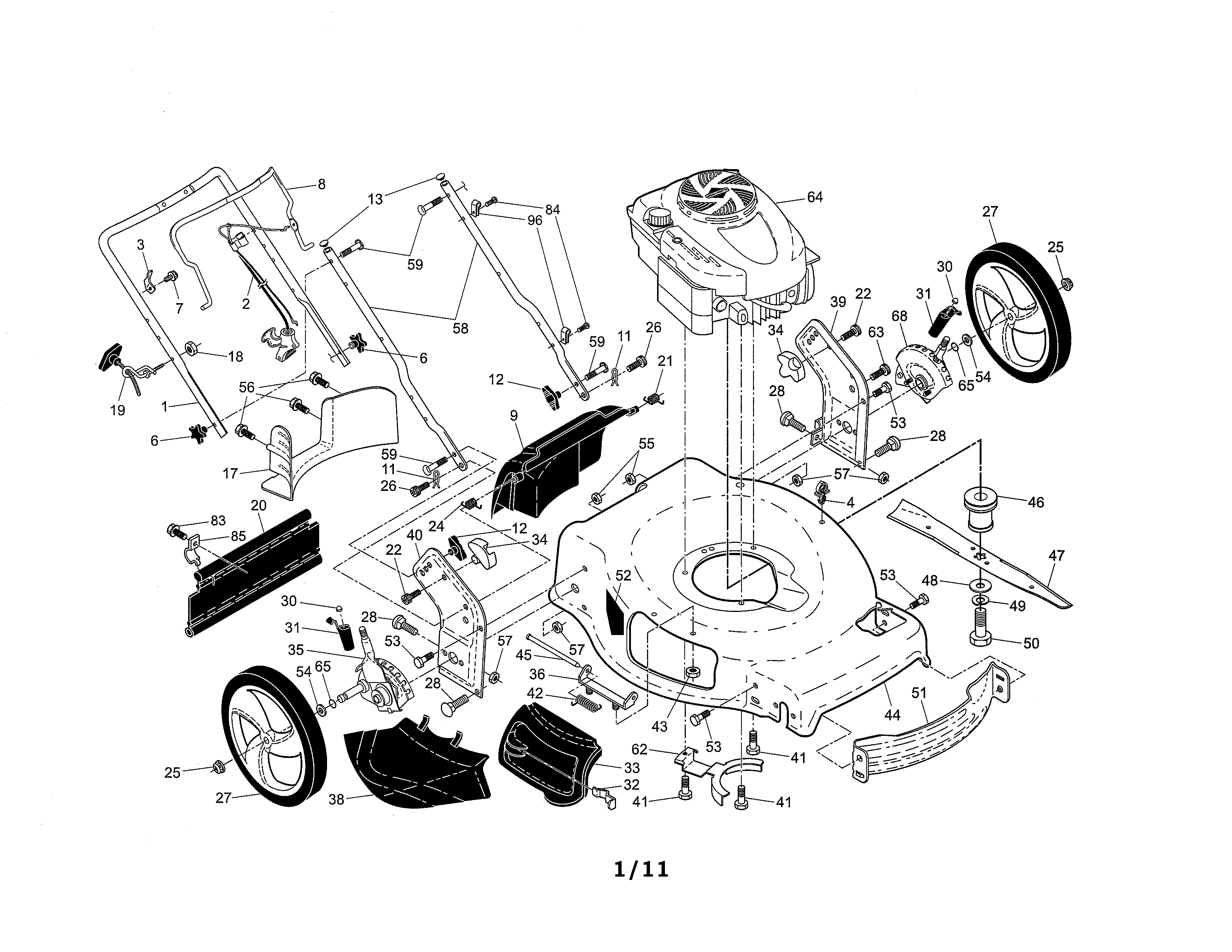 Craftsman 917370860 engine/housing/handle diagram