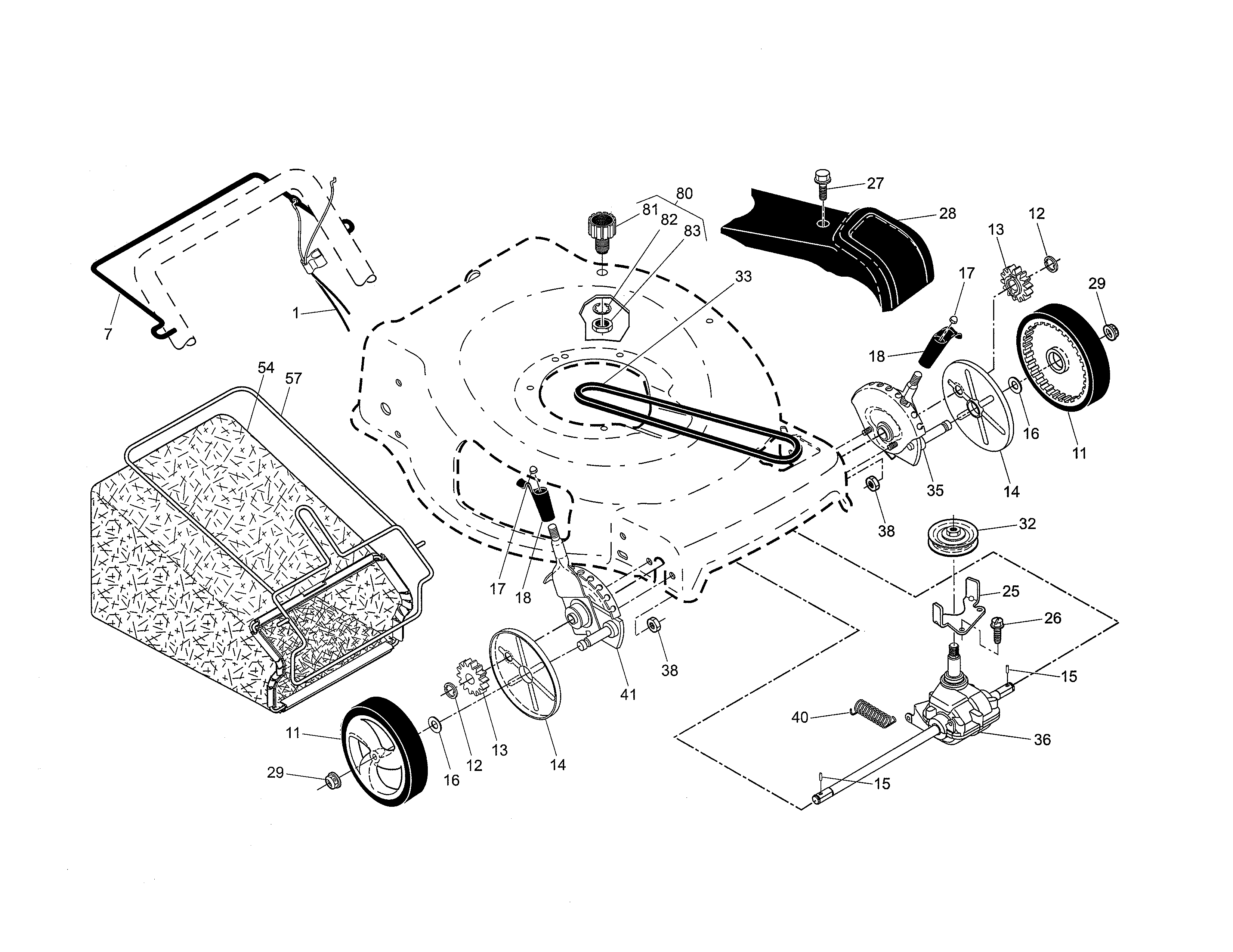 Craftsman 917370860 drive control/gear case/wheels diagram