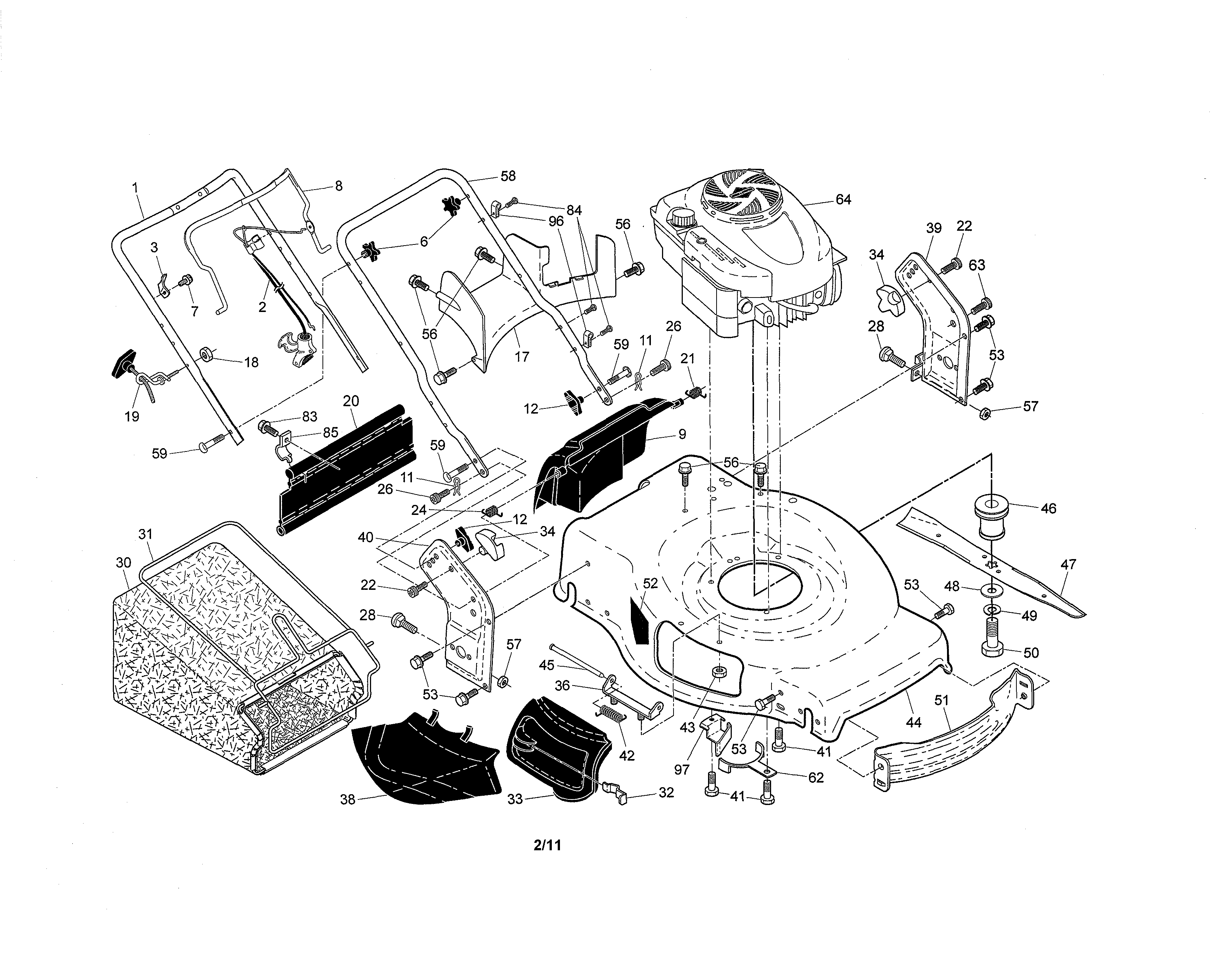 Craftsman 917374095 engine/housing/handle diagram
