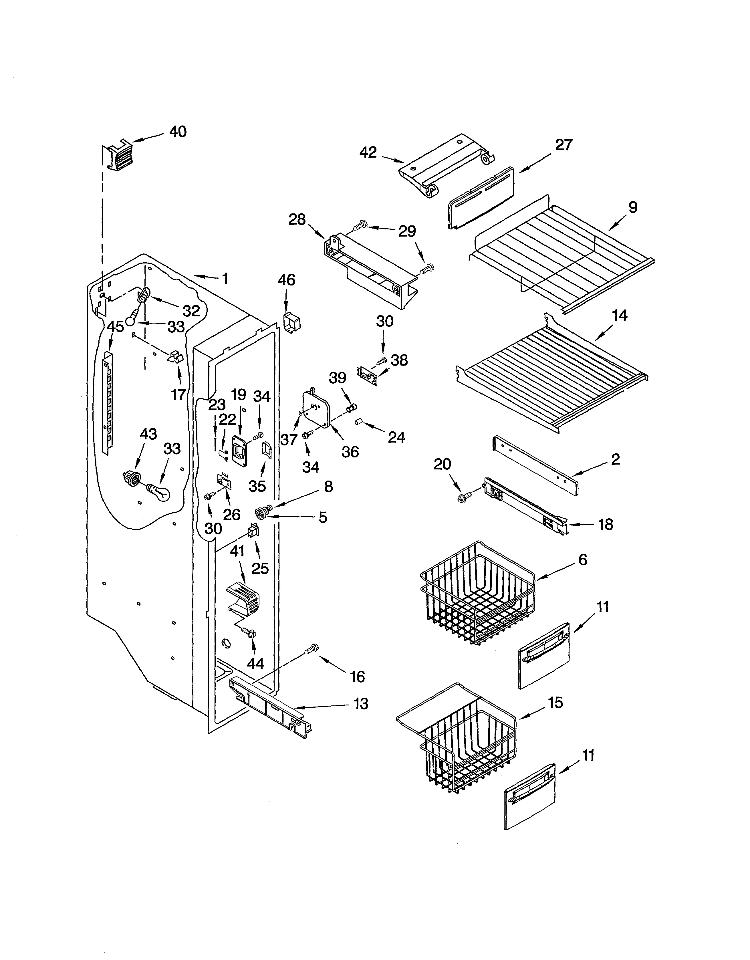 Kenmore Elite 10641522500 freezer liner diagram