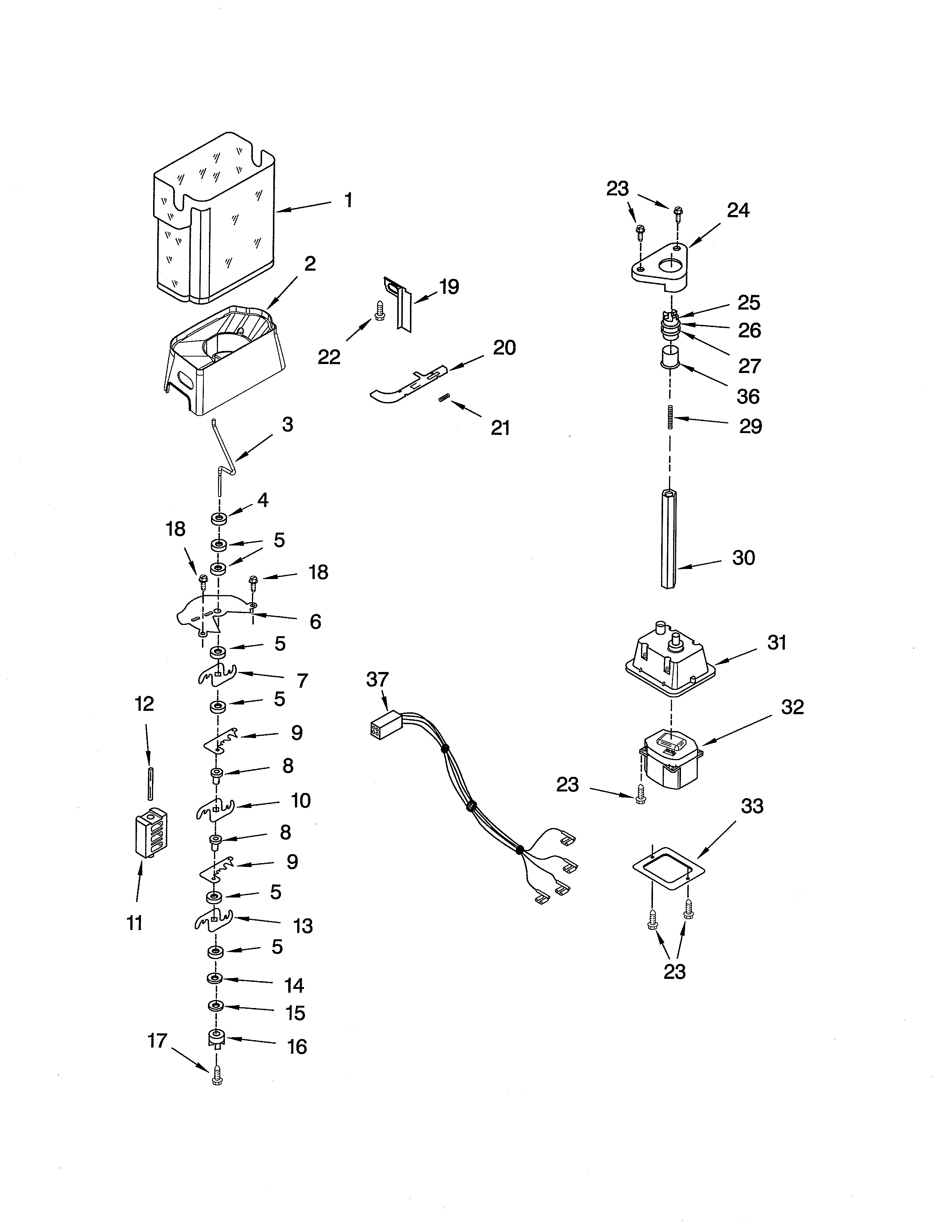 Kenmore Elite 10641522500 motor & ice container diagram