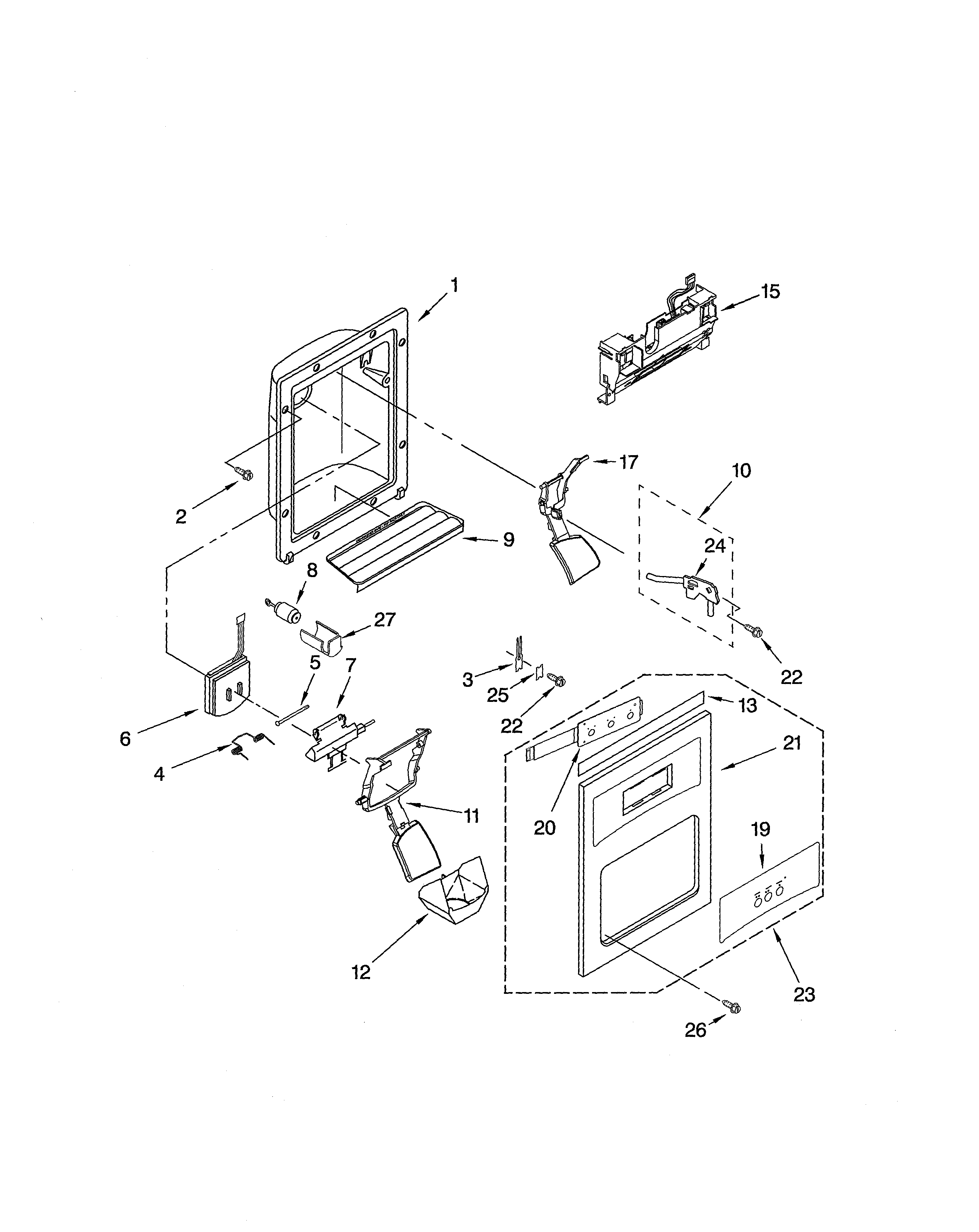 Kenmore Elite 10641522500 dispenser front diagram