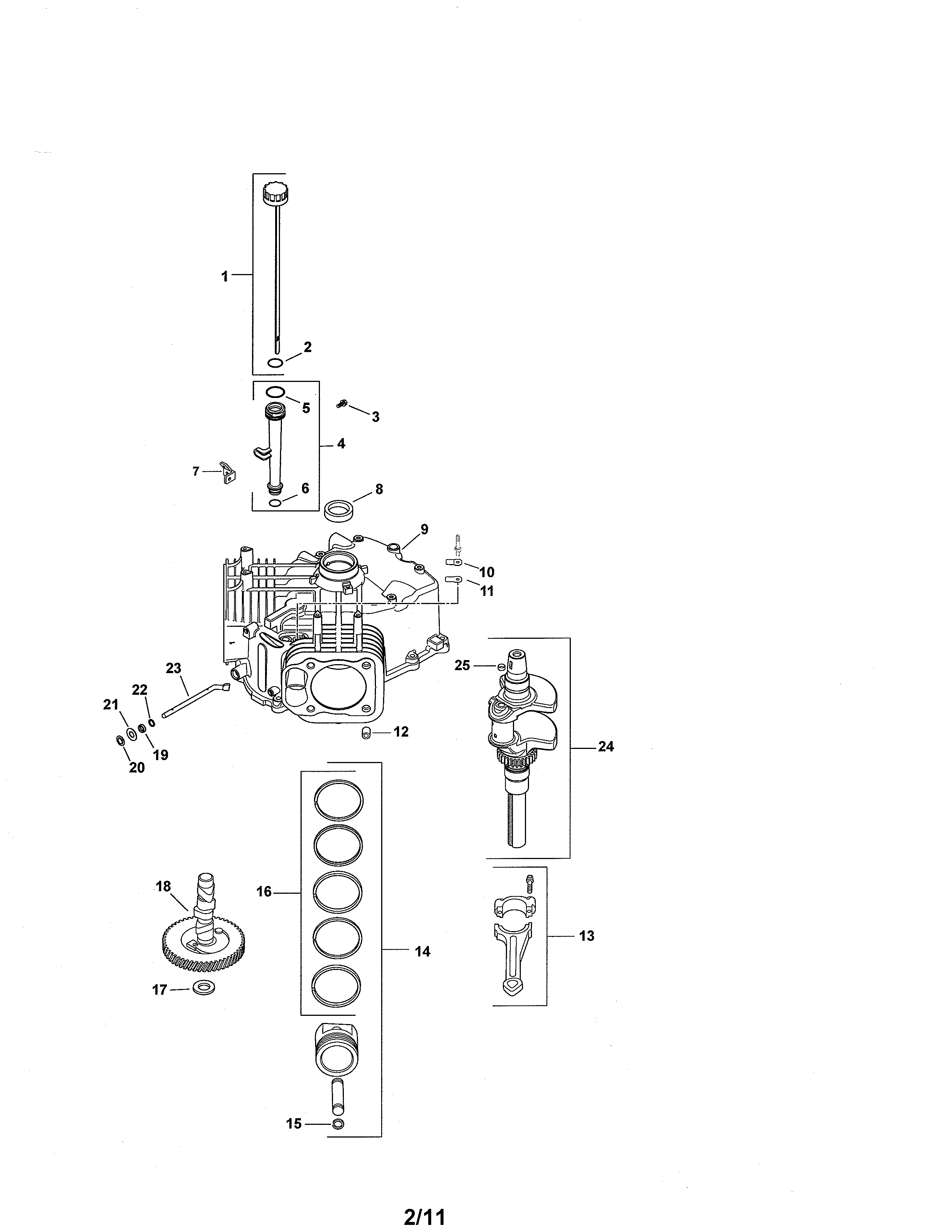 Cub Cadet 17AF9BKH756 crankcase/crankshaft/dipstick diagram
