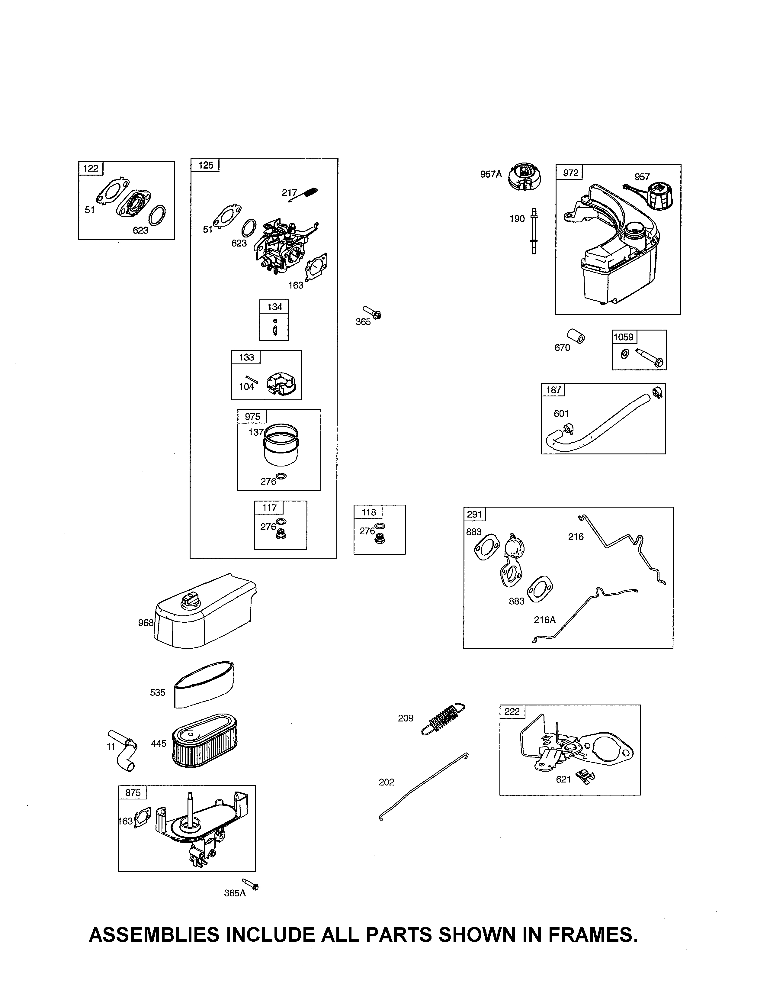 MTD 12A948J099 carburetor/fuel tank/air cleaner diagram