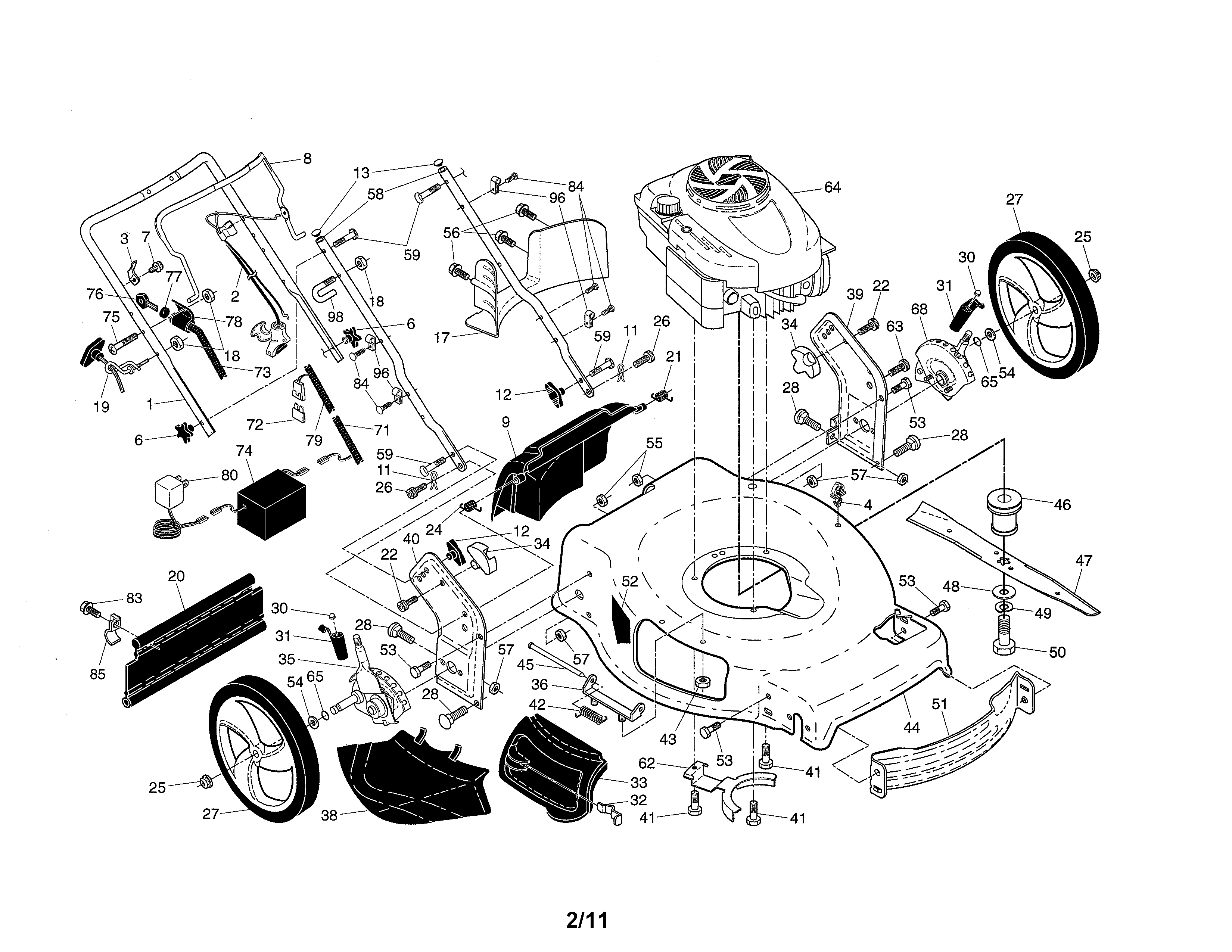 Craftsman 917370690 engine/housing/handle diagram