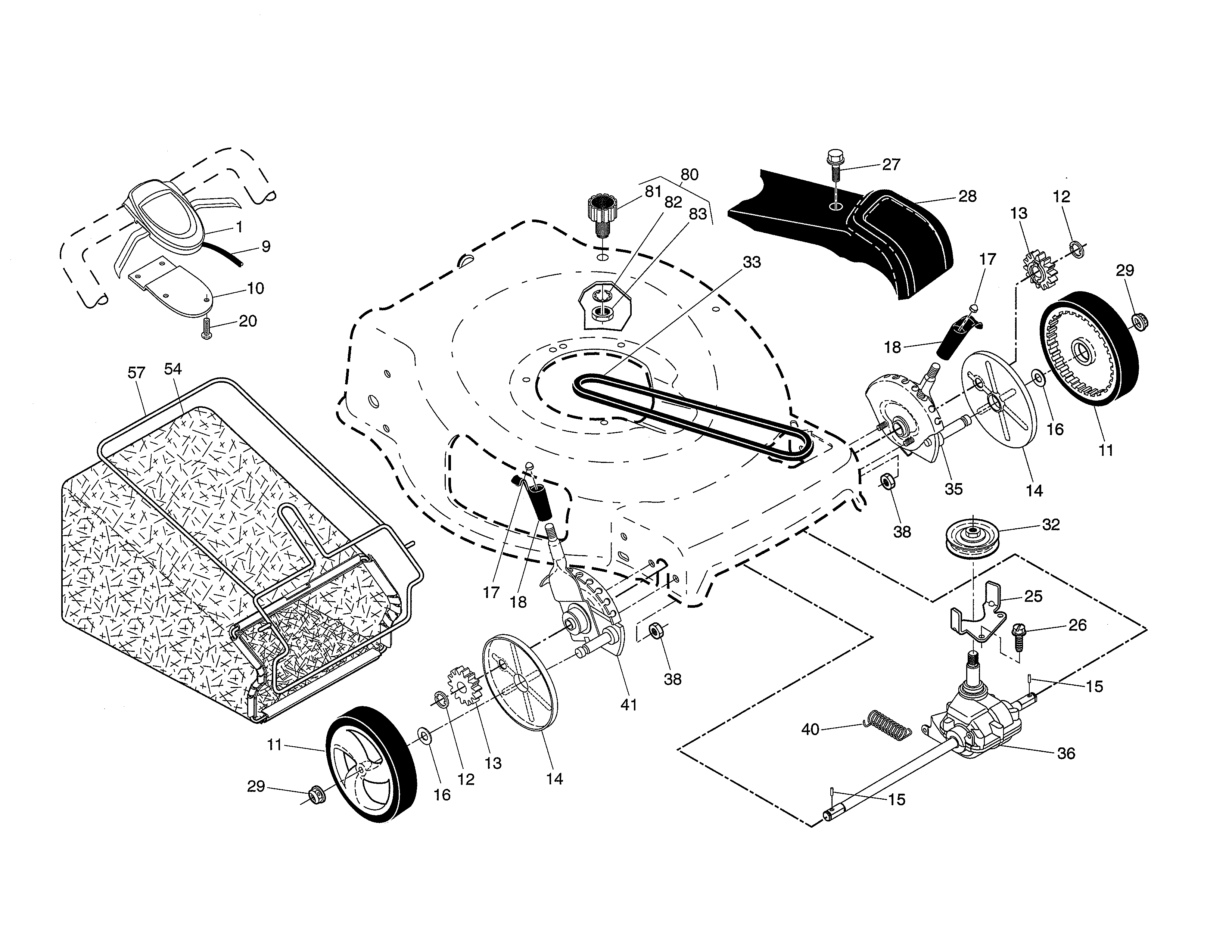 Craftsman 917370690 drive control/gear case/wheels diagram