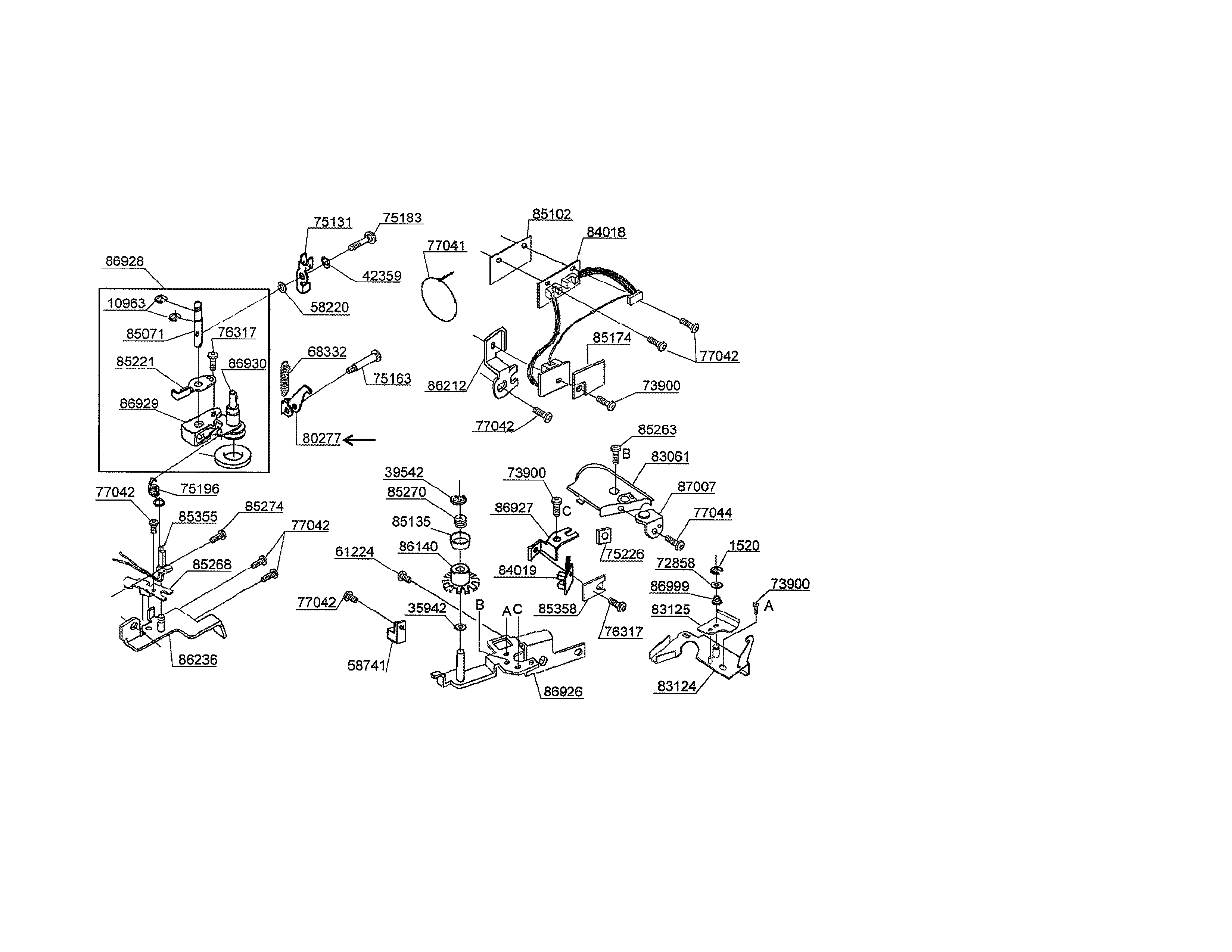 Singer CE-350 bobbin winder/main shaft sensor harness diagram