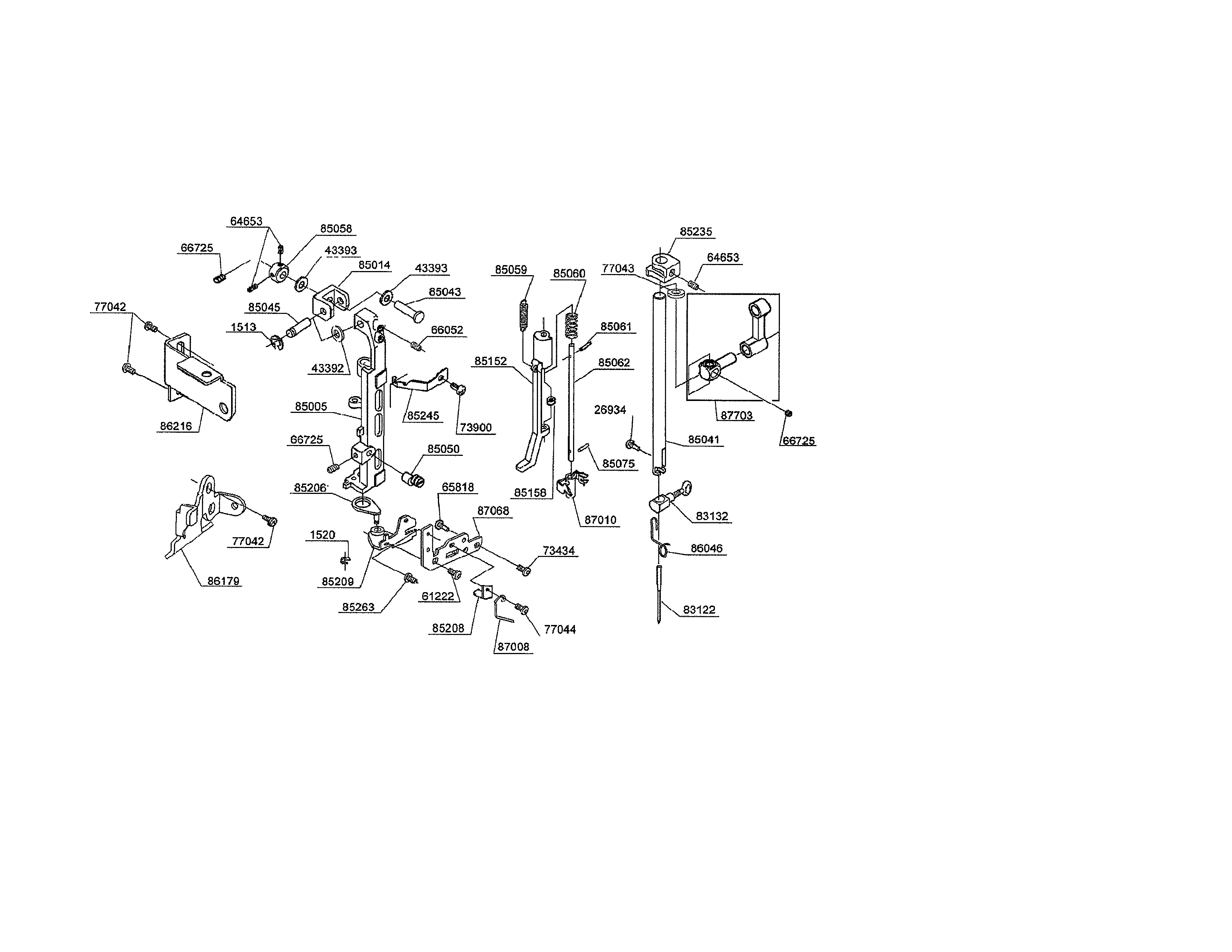 Singer CE-350 needle bar support & clamp diagram