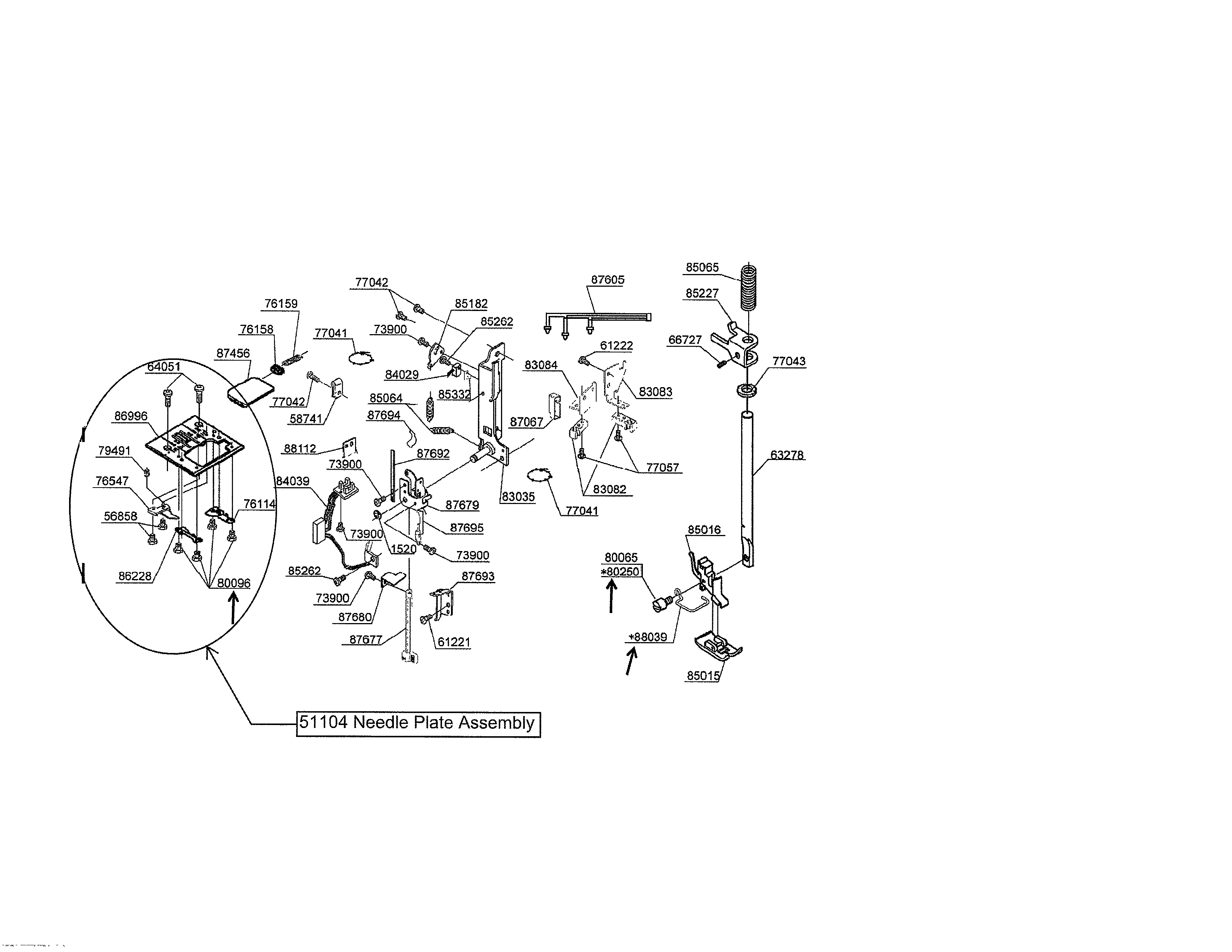 Singer CE-350 needle plate/presser bar mounting plate diagram