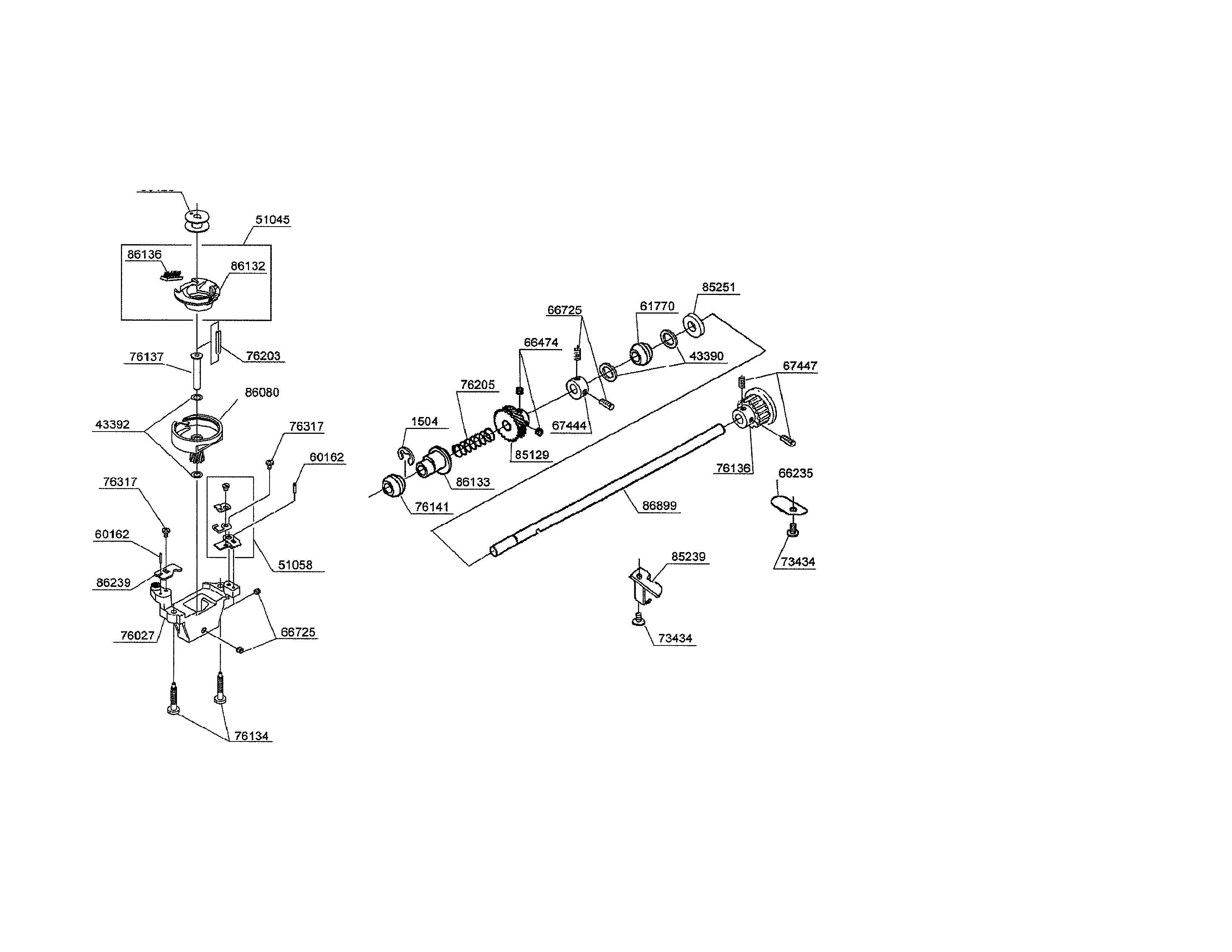 Singer CE-350 bobbin case/bevel gear diagram