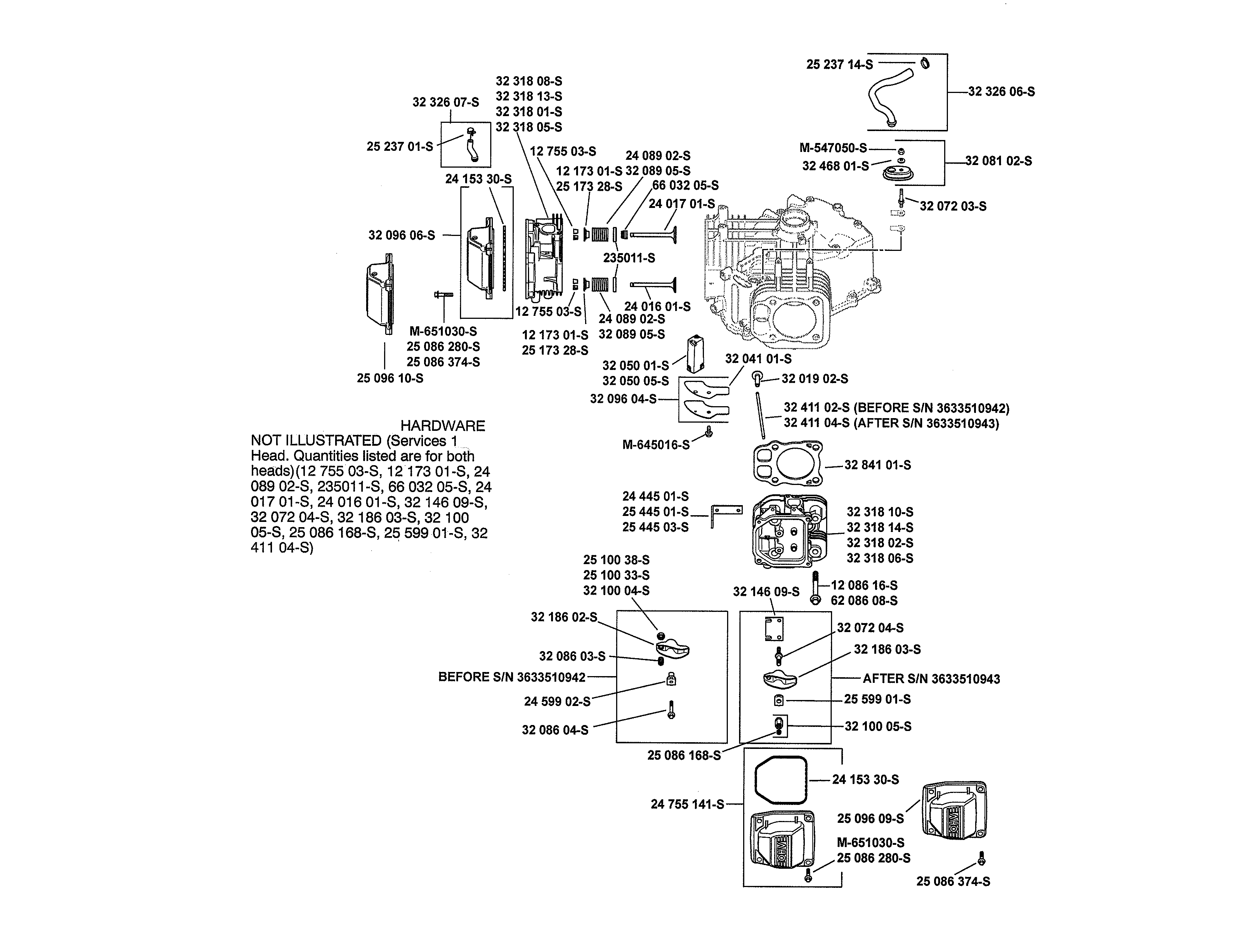 Ariens A2246YT (96046001700) head/valve/breather diagram