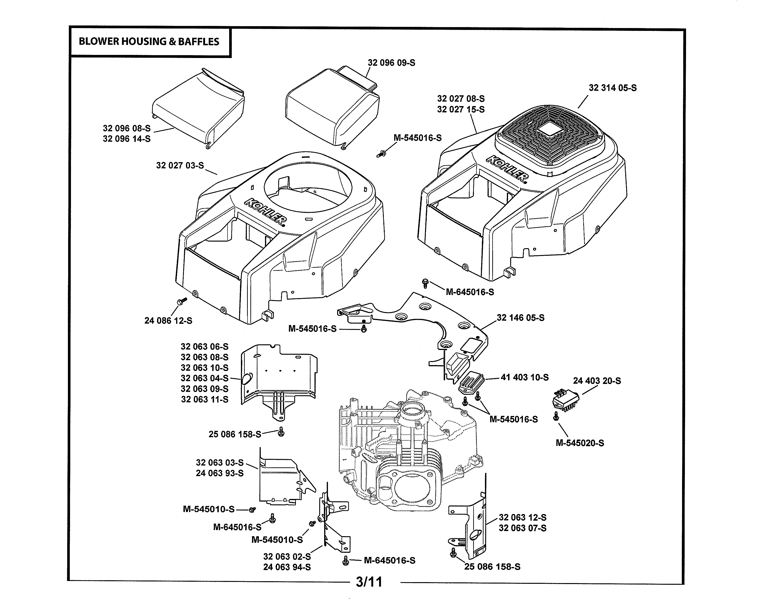 Ariens 93604300 blower housing/baffles diagram