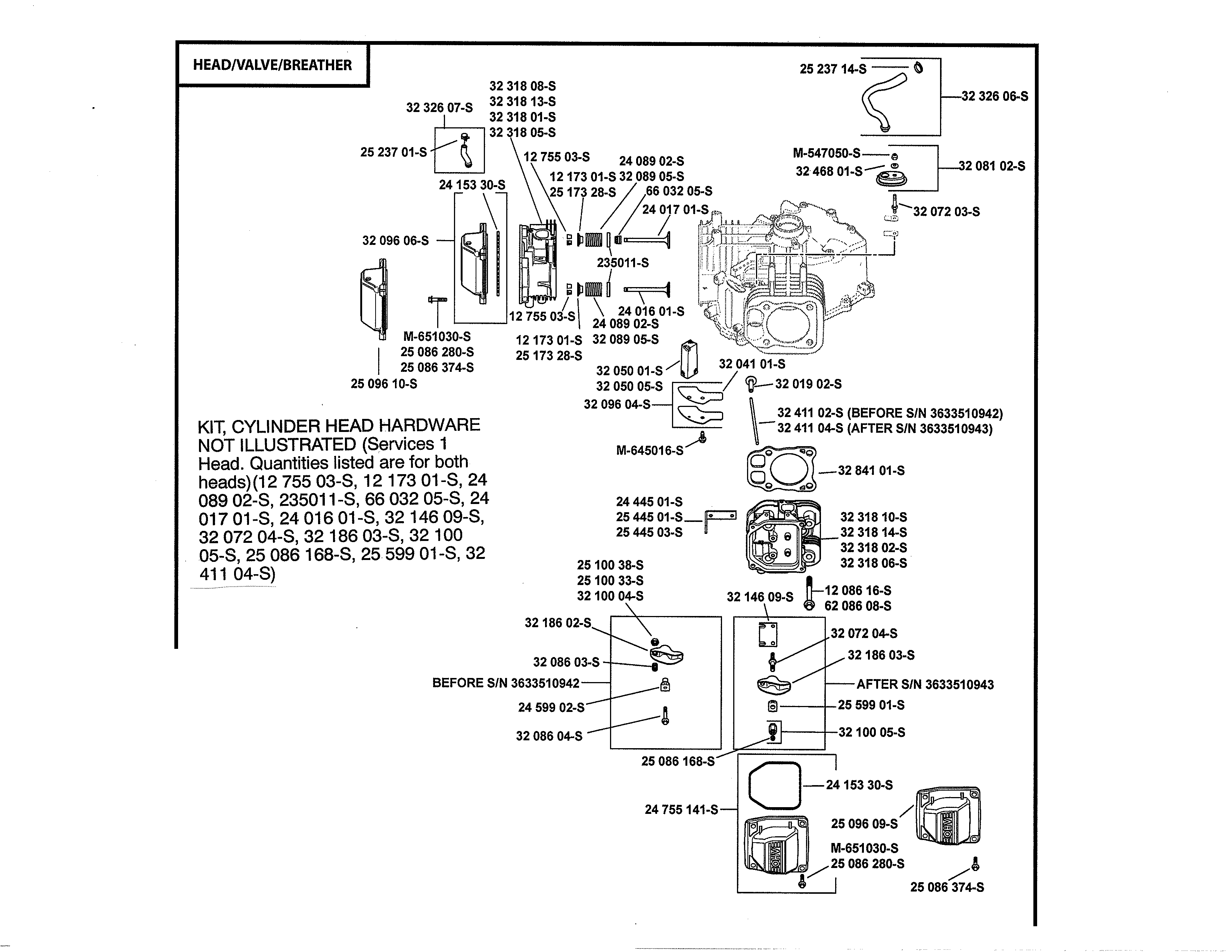 Ariens 93604300 head/valve/breather diagram