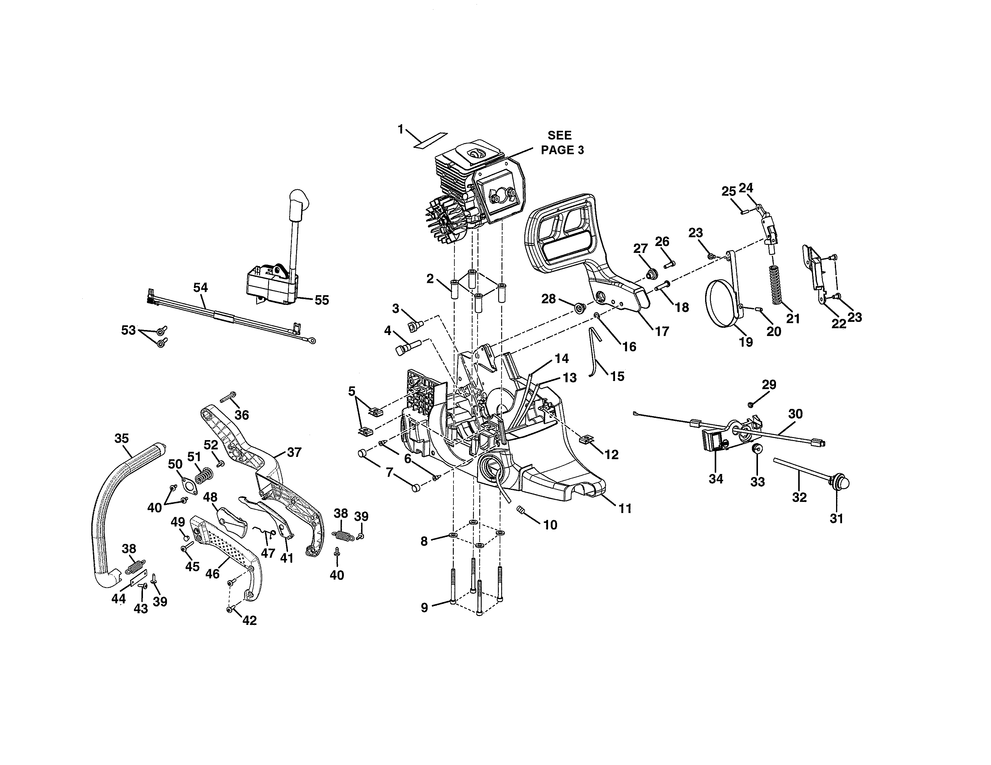 Homelite UT10522 chassis/handle diagram
