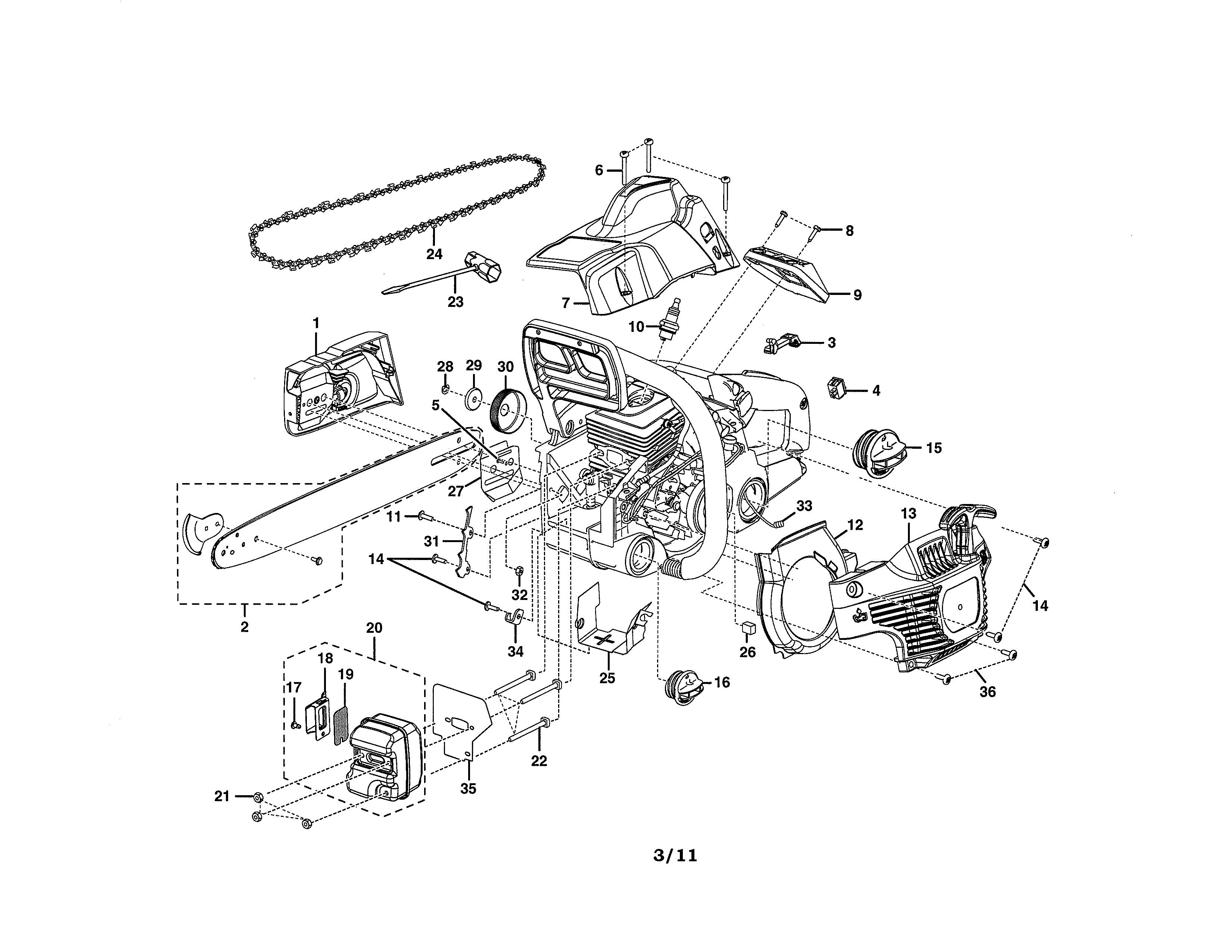 Homelite UT10519 housing/muffler diagram