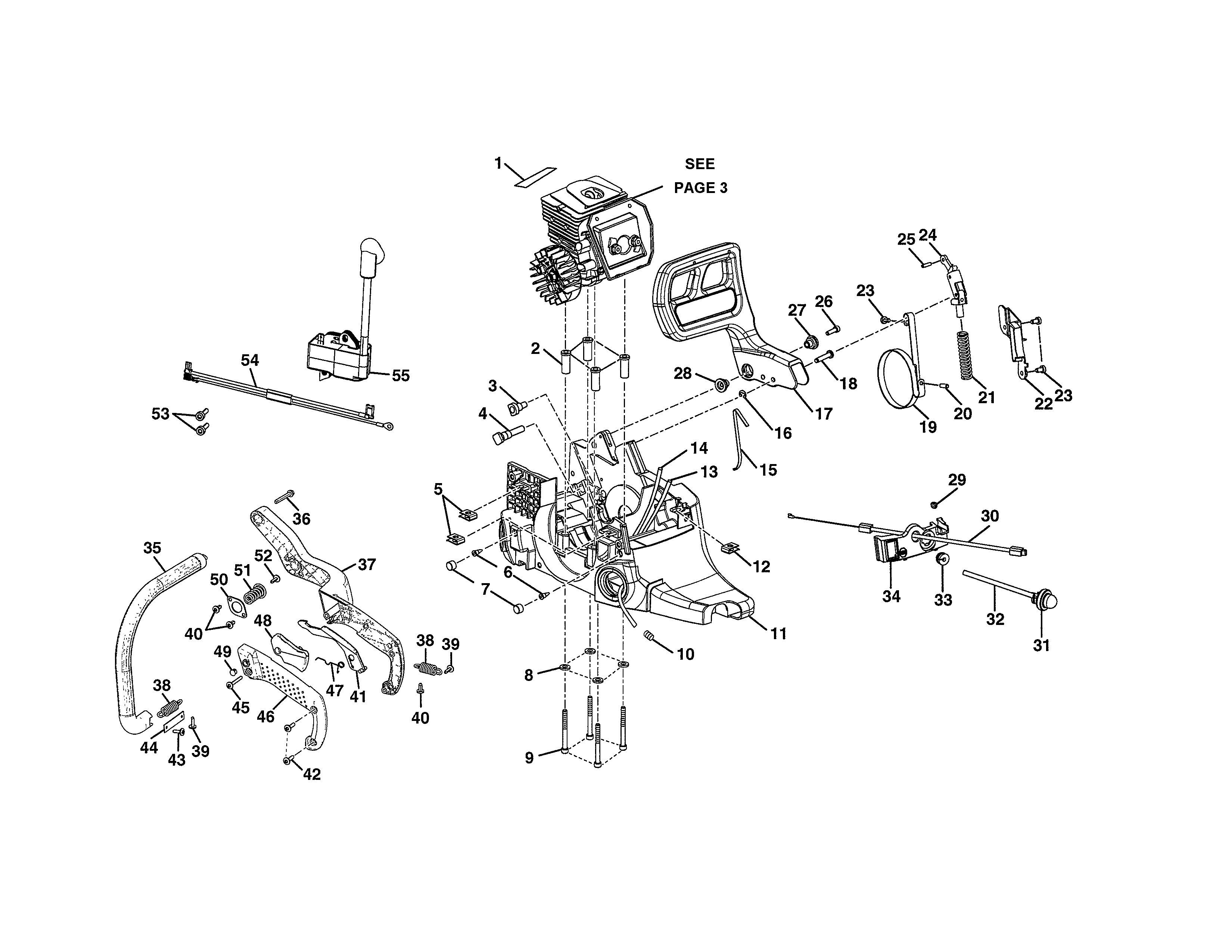 Homelite UT10519 chassis/handle diagram