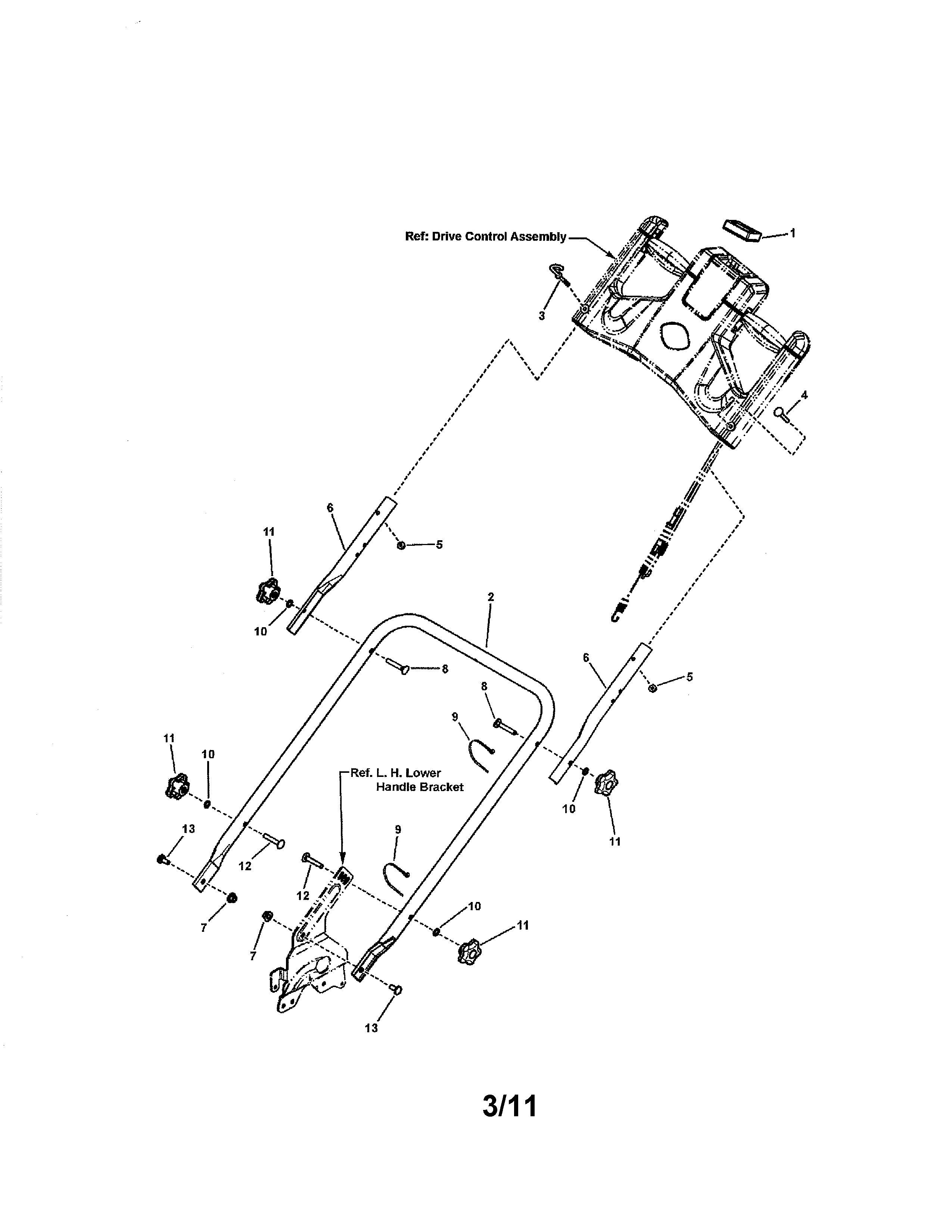 Snapper 7800707 handle & controls (manual start) diagram