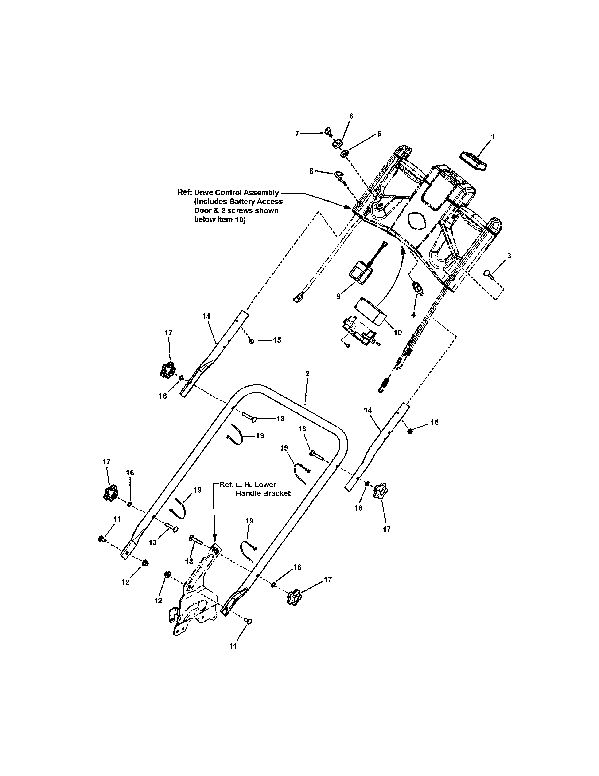 Snapper 7800707 handle & controls (electric start) diagram